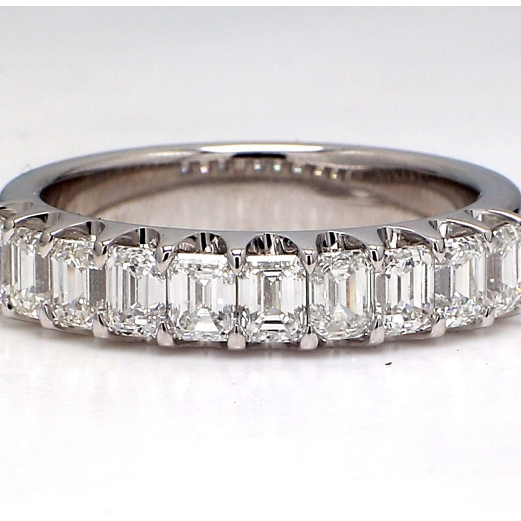 Ninacci 14K White Gold 10-Stone Band with U-Prong Set Emerald Cut Diamonds - 2.37 Carat Total Diamond Weight - Size 9
