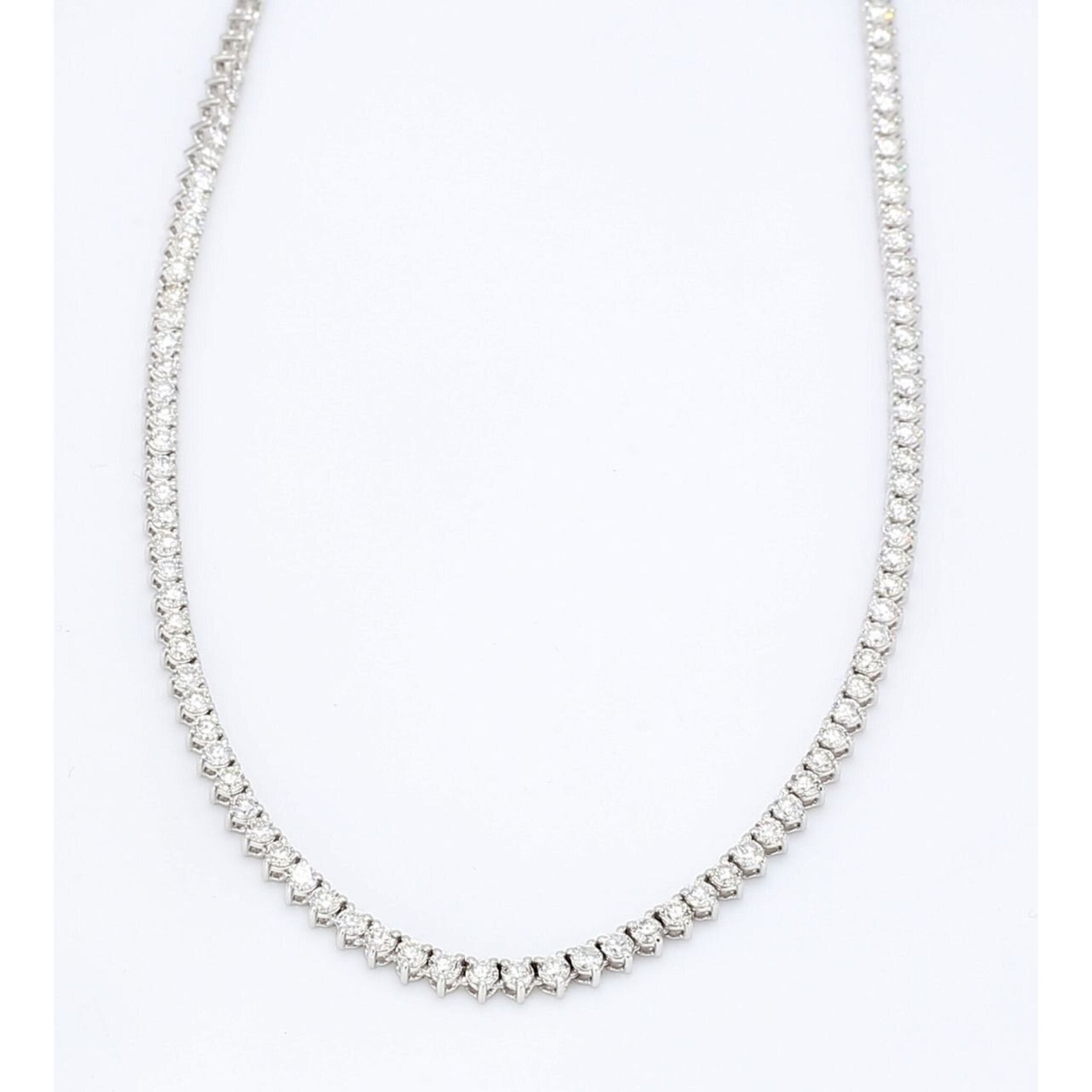 Ninacci 14K White Gold 16.5" Straight Line Tennis Necklace with 3-Prong Set Round Diamonds - 6.06 Carat Total Diamond Weight