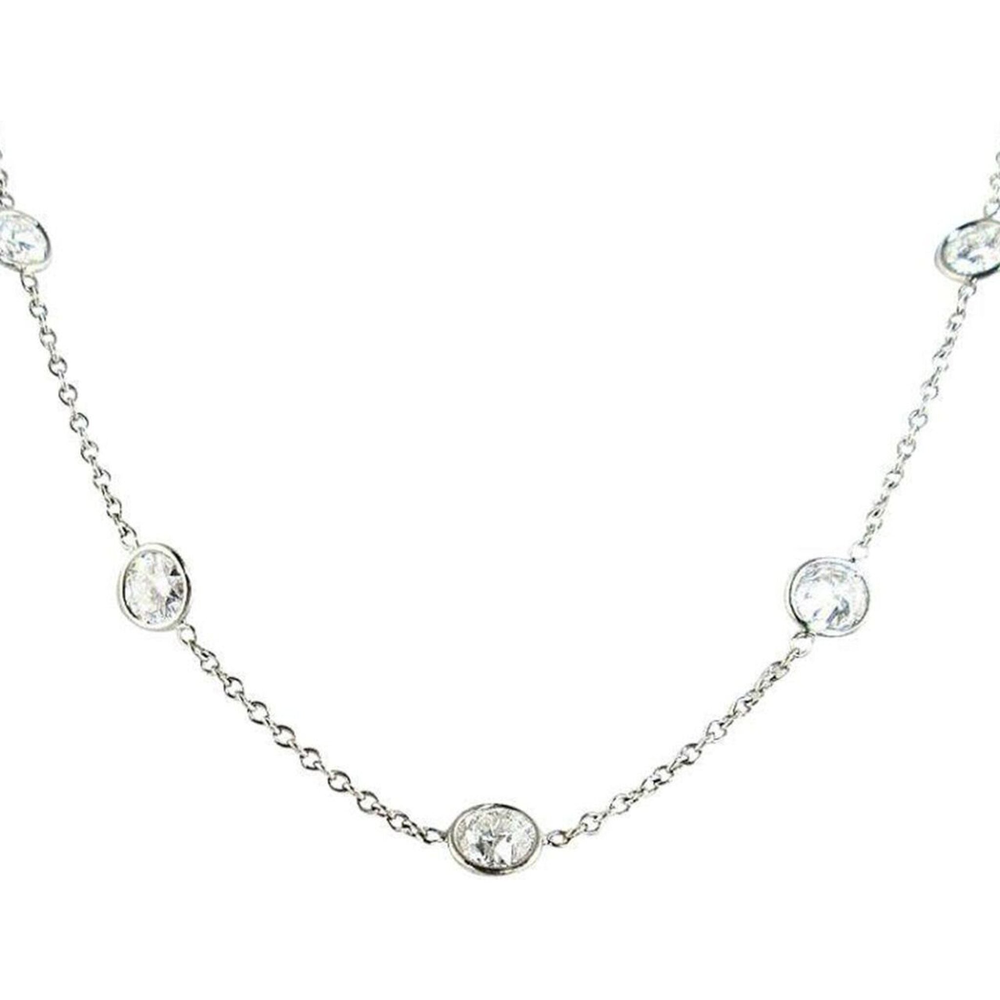 Ninacci 14K White Gold 17.5" Diamond by the Yard Necklace with Bezel-Set Round Diamonds - 1.70 Carat Total Diamond Weight