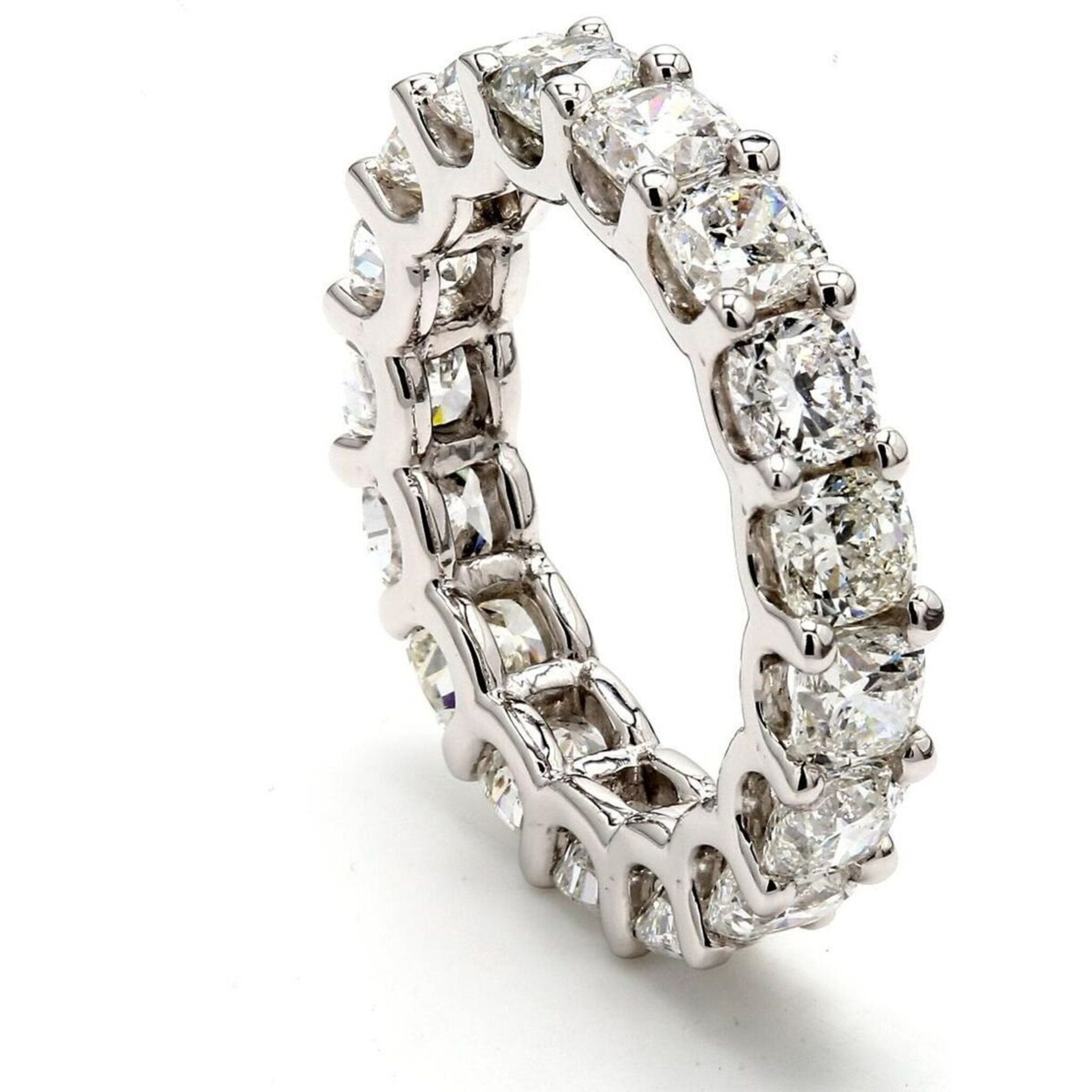 Ninacci 14K White Gold 17-Carat Cushion Cut Eternity Diamond Band - A Promise of Timeless Love - Size 4.75
