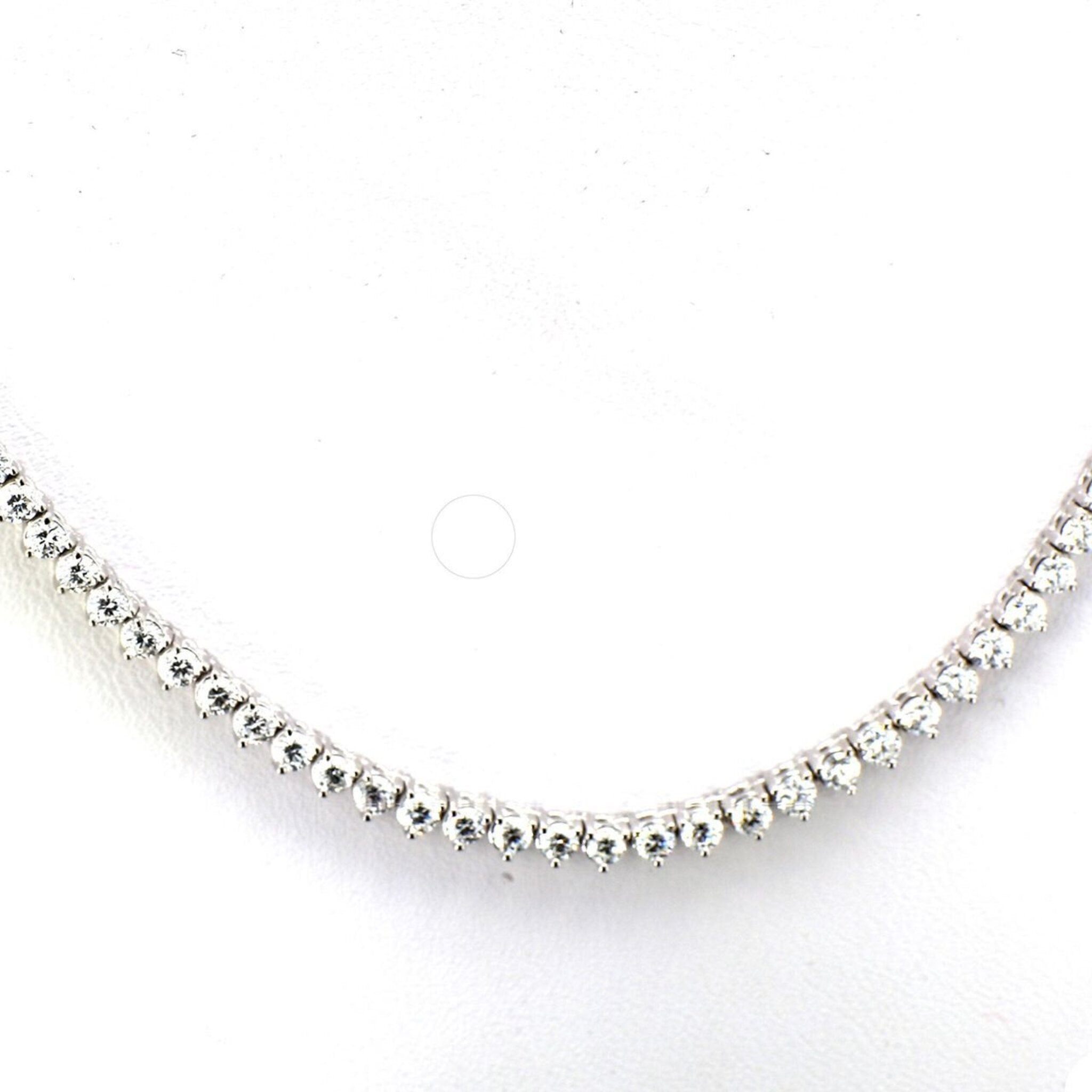 Ninacci 14K White Gold 17" Tennis Necklace with 3-Prong Set G/VS Round Diamonds - 6.39 Carat Total Diamond Weight