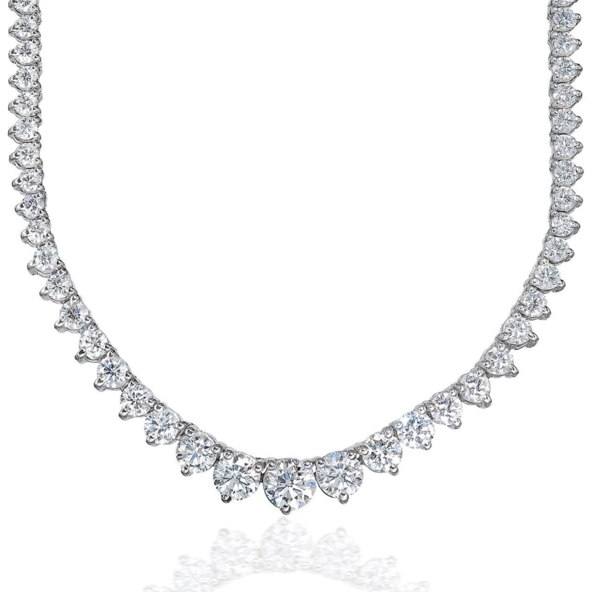 Ninacci 14K White Gold 17" Tennis Necklace with 3-Prong Set Round Diamonds - 5.90 Carat Total Diamond Weight