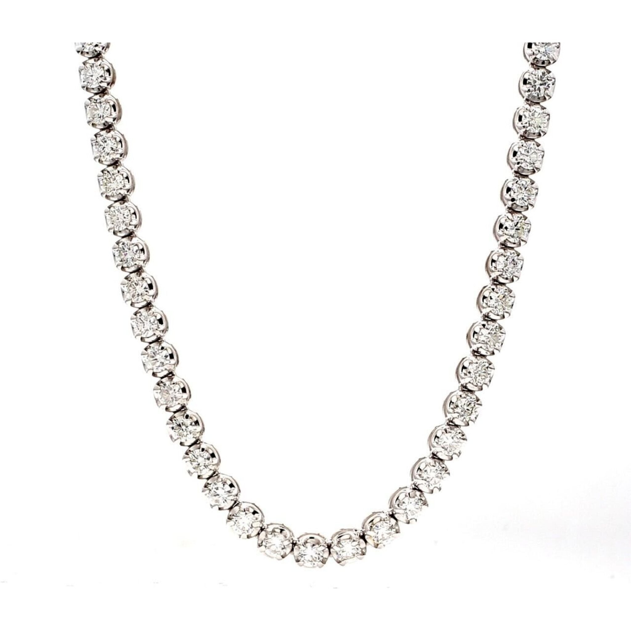 Ninacci 14K White Gold 17" Tennis Necklace with 4-Prong Crown Head Style Round Diamonds - 8.88 Carat Total Diamond Weight