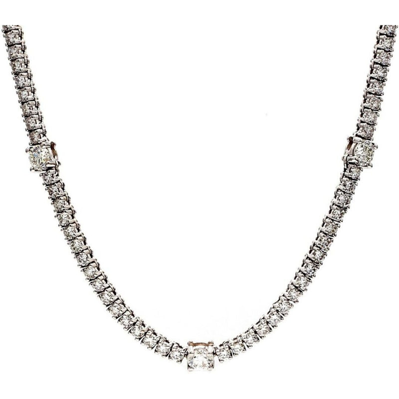 Ninacci 14K White Gold 17" Tennis Necklace with 4-Prong Set Round Diamonds - 7.36 Carat Total Diamond Weight