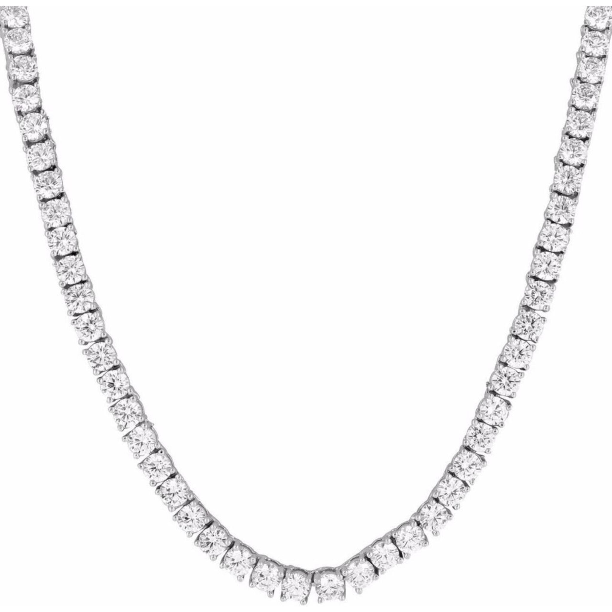 Ninacci 14K White Gold 17" Tennis Necklace with 4-Prong Set Round Diamonds - 8.49 Carat Total Diamond Weight