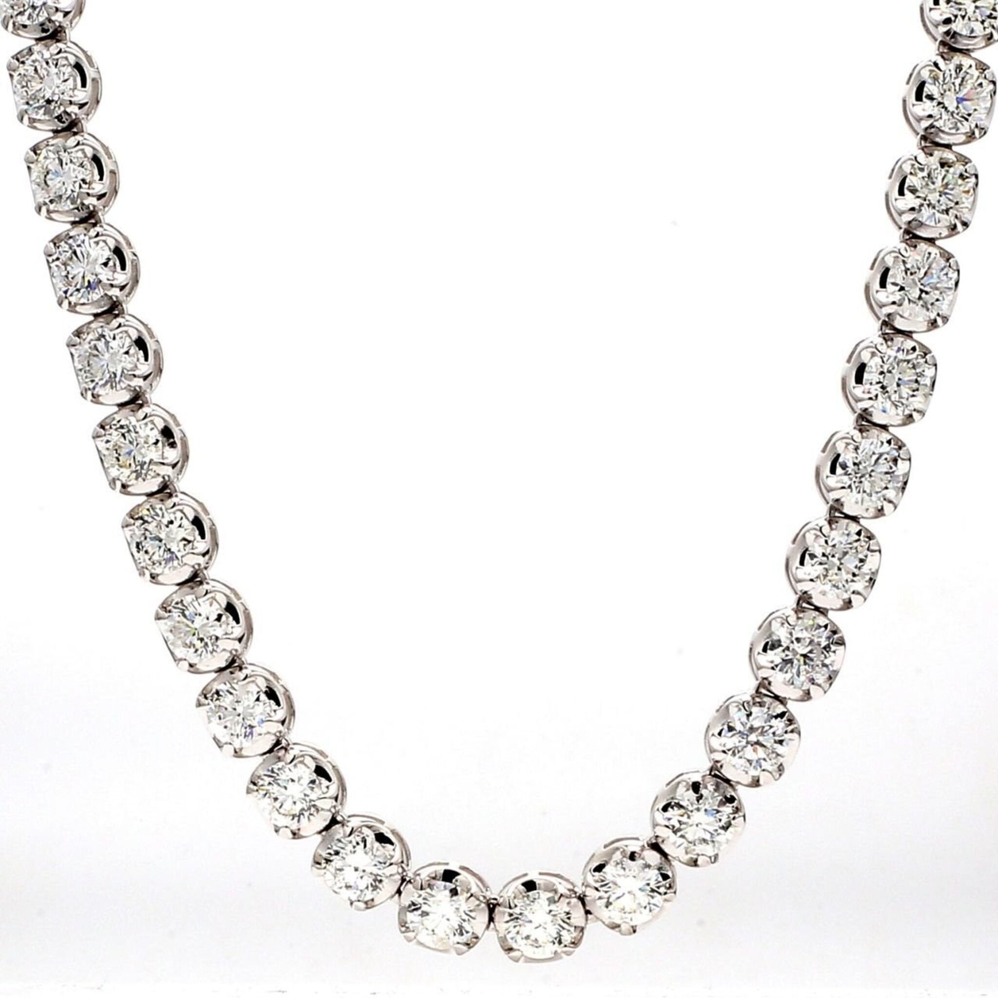 Ninacci 14K White Gold 17" Tennis Necklace with Illusion Prong-Set 111 Round Diamonds - 9.73 Carat Total Diamond Weight