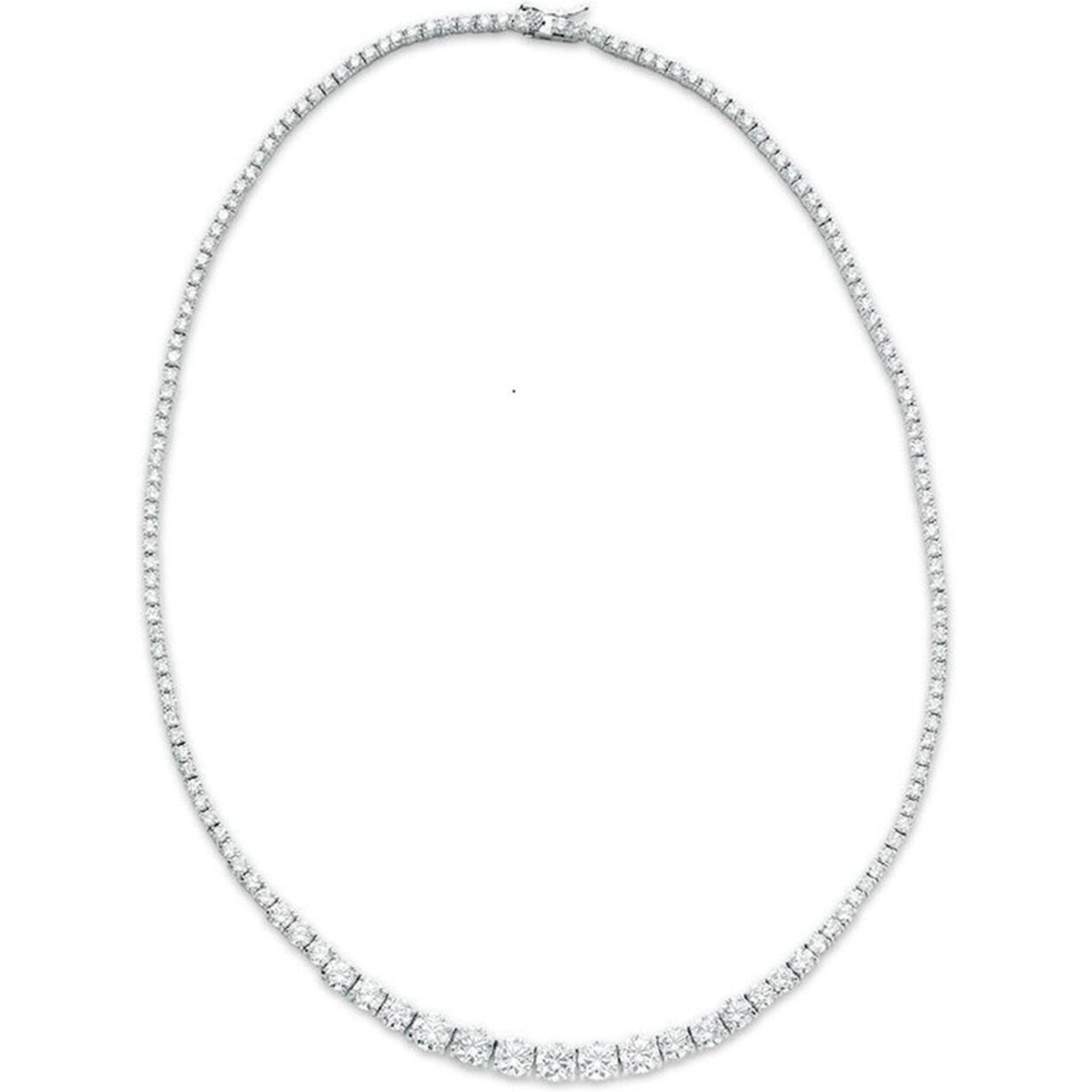 Ninacci 14K White Gold 18.5" Graduated Tennis Necklace with 4-Prong Set Round Diamonds - 8.49 Carat Total Diamond Weight