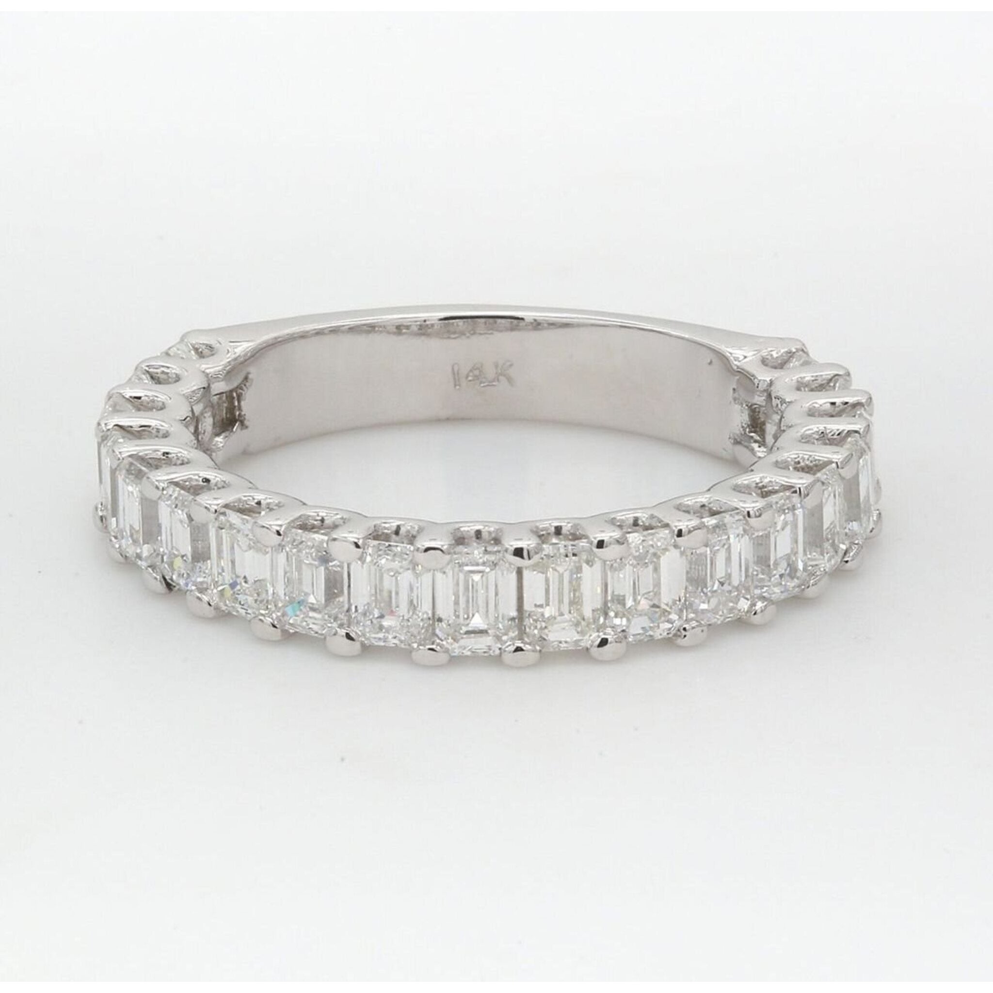 Ninacci 14K White Gold 19-Stone Band with Shared Prong Set Emerald Cut Diamonds - 2.25 Carat Total Diamond Weight - Size 6.0