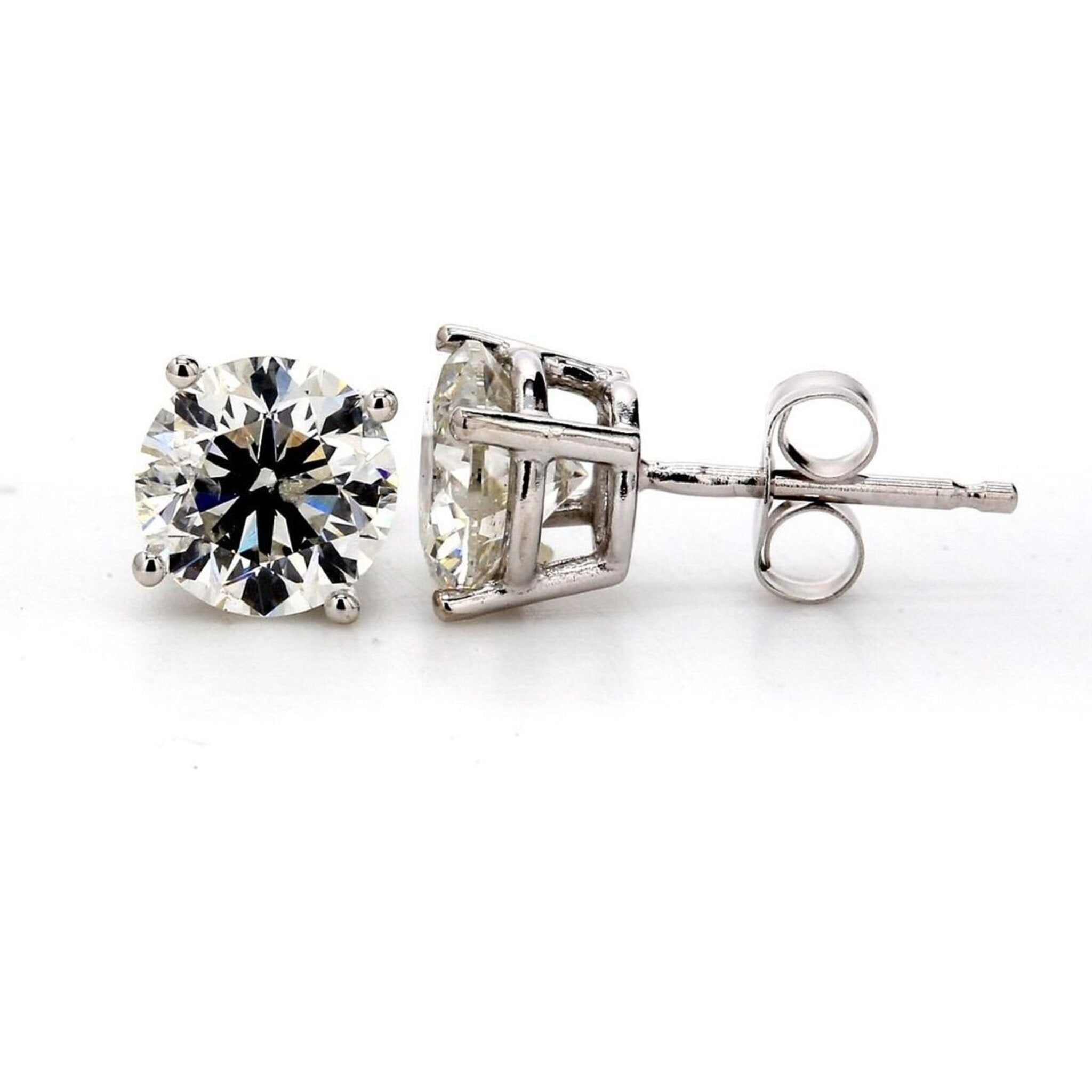 Ninacci 14K White Gold 2.00 Carats H-I/SI2 Round Diamond Push Back Stud Earrings