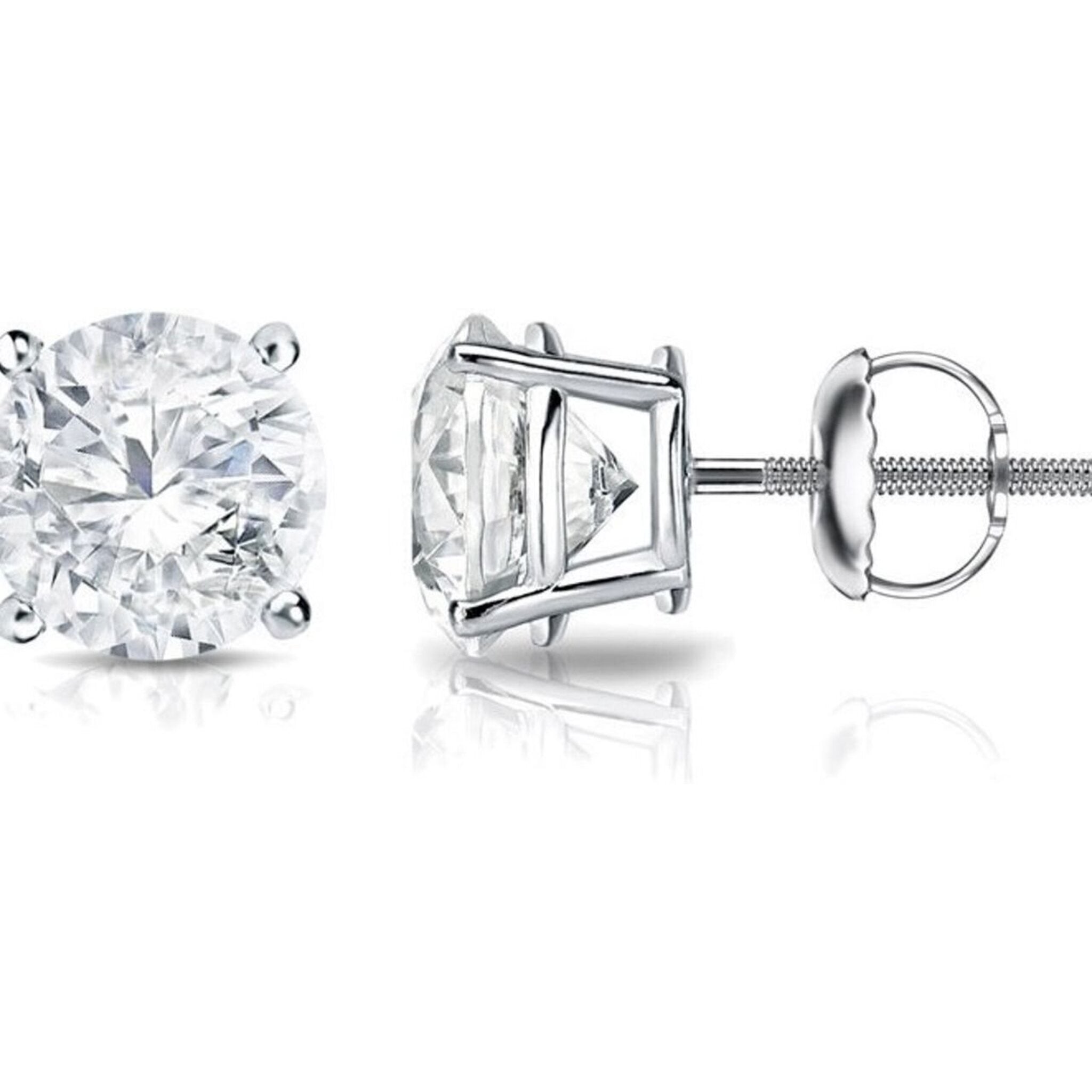Ninacci 14K White Gold 2.00 Carats Prong Set Diamond Screw Back Stud Earrings