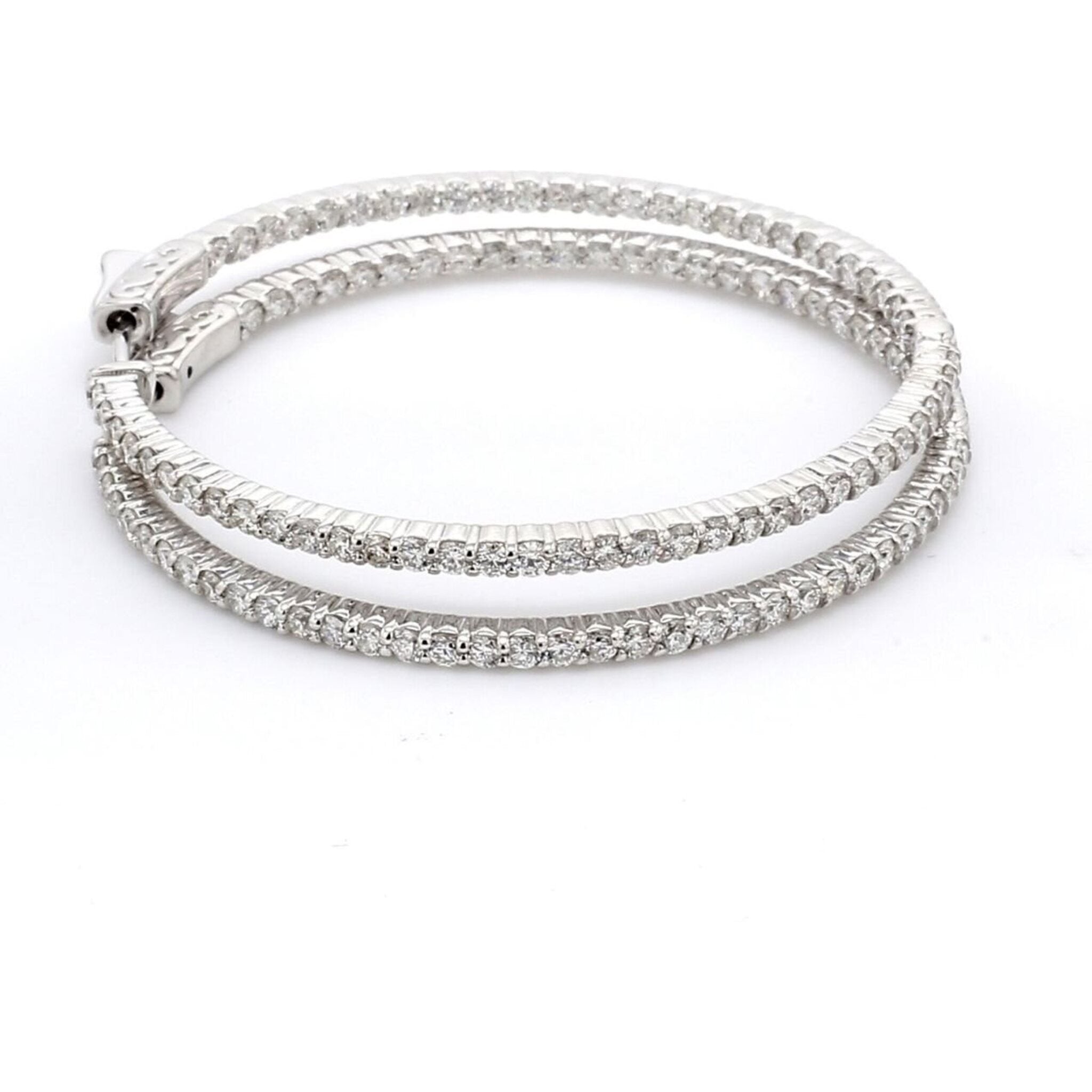 Ninacci 14K White Gold 2.5" Inside Out Hoop Earrings with 2.92 Carat Total Diamond Weight