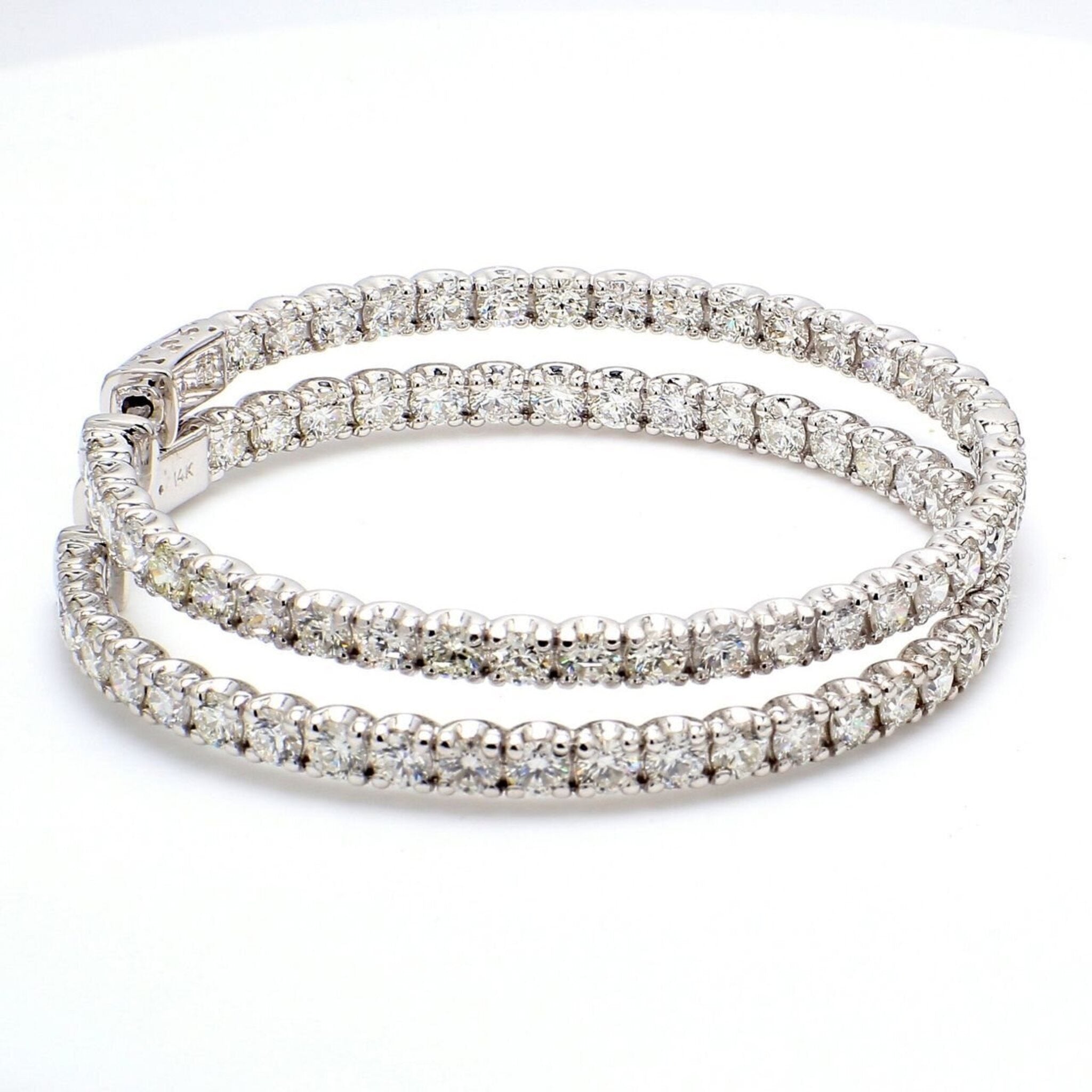 Ninacci 14K White Gold 2" Inside Out Hoop Earrings with U-Prong Set Round Diamonds - 7.63 Carat Total Diamond Weight