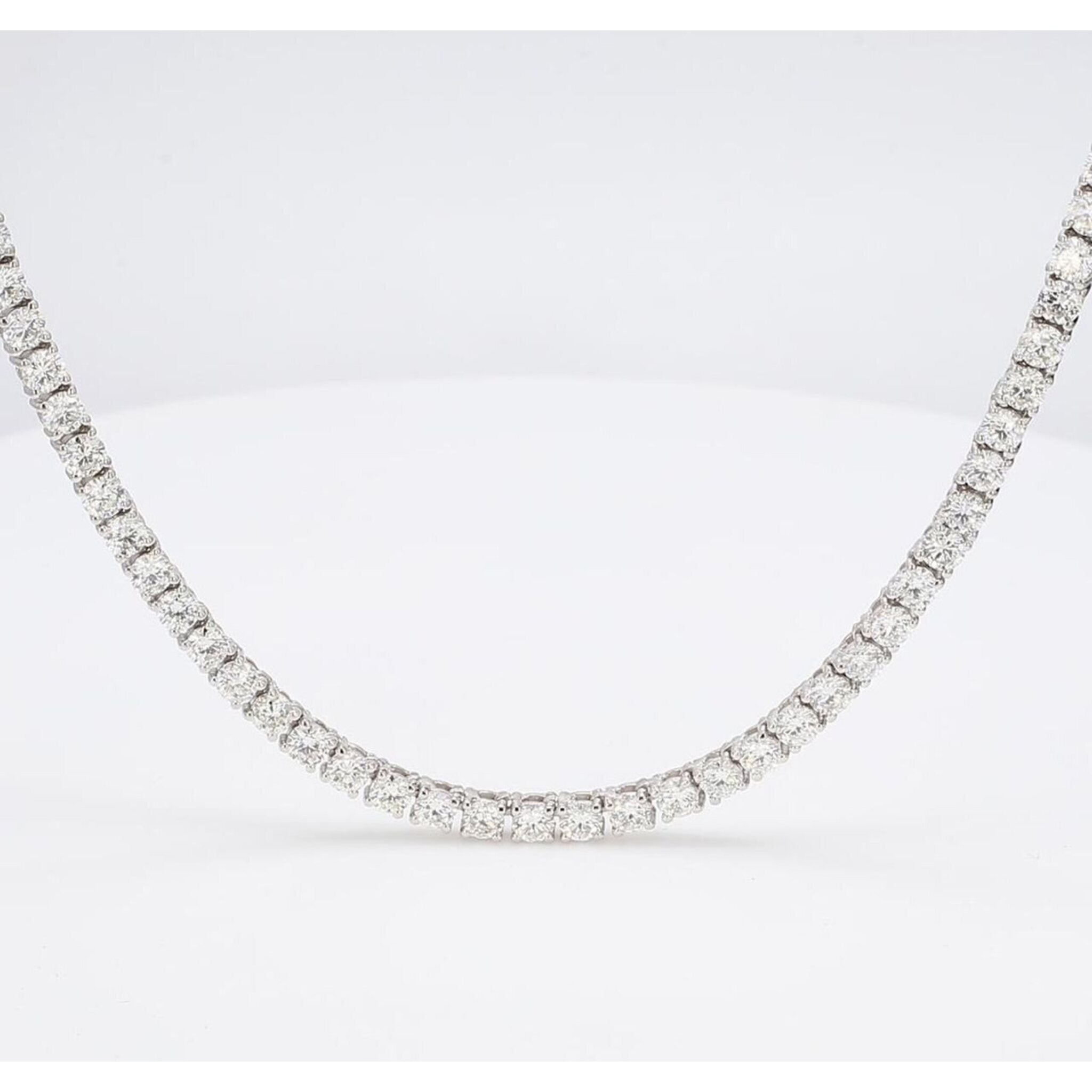 Ninacci 14K White Gold 22" Tennis Necklace with 4-Prong Basket Set Round Diamonds - 6.59 Carat Total Diamond Weight