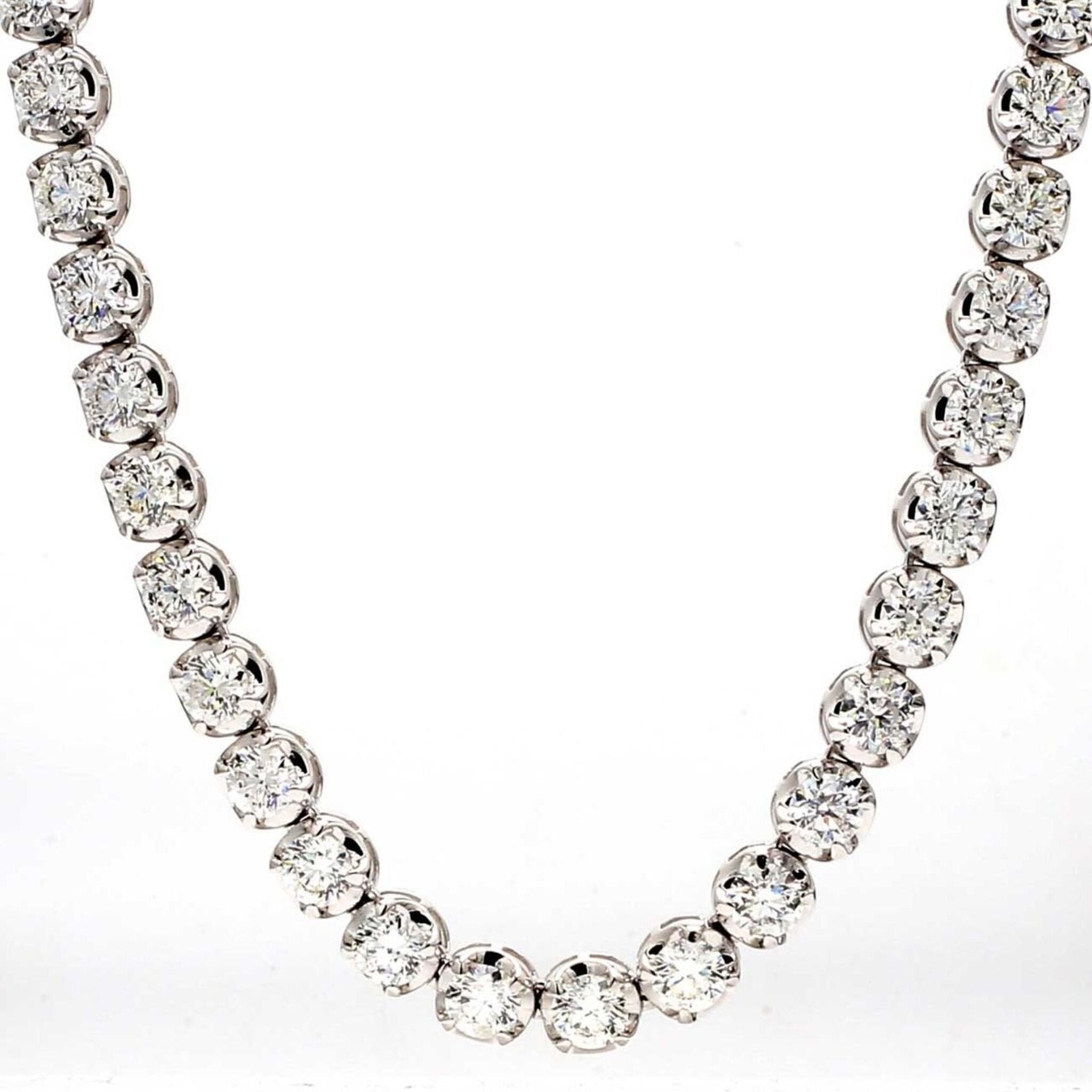 Ninacci 14K White Gold 22" Tennis Necklace with 4-Prong Set Round Diamonds - 12.14 Carat Total Diamond Weight