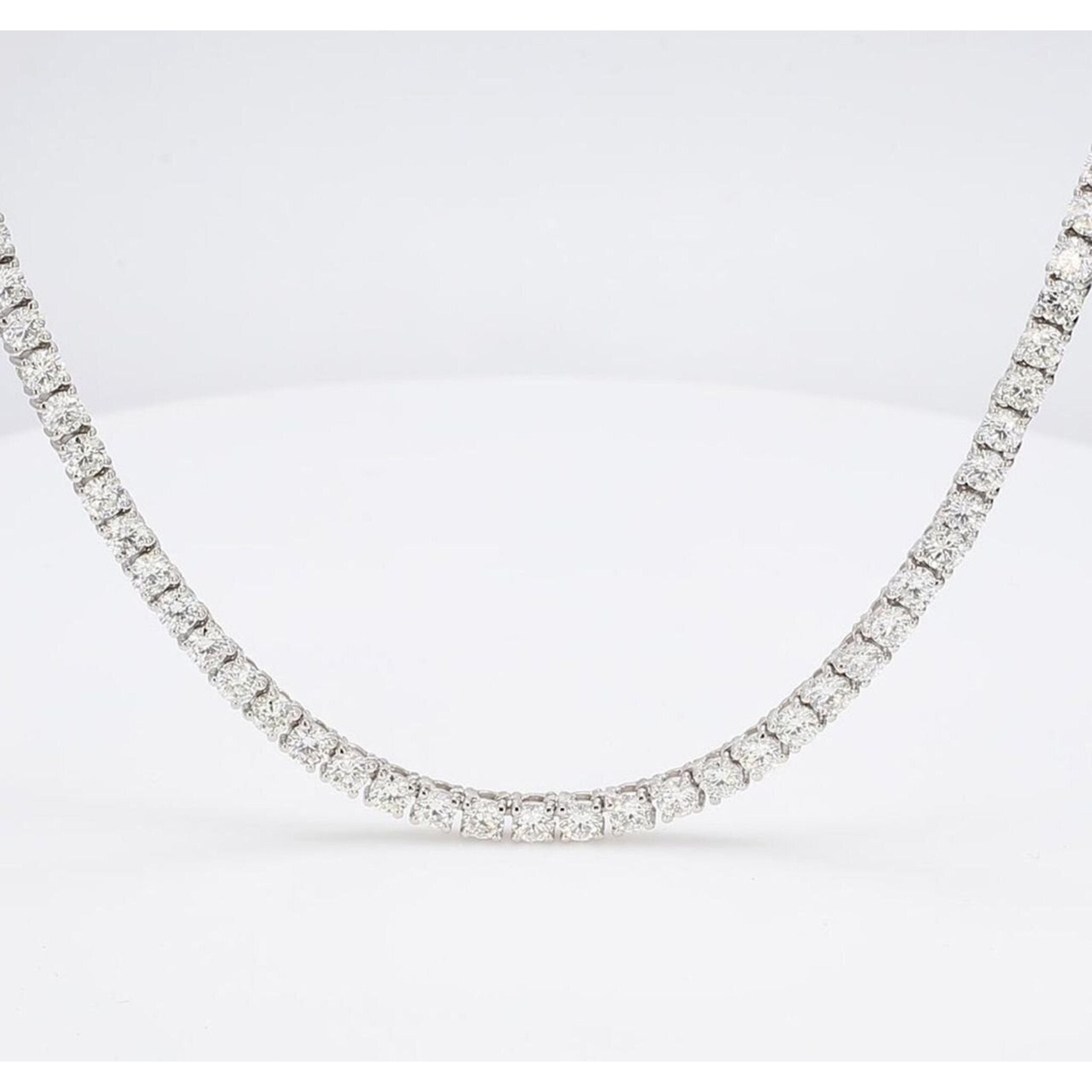 Ninacci 14K White Gold 24" Tennis Necklace with 4-Prong Set Round Diamonds - 9.84 Carat Total Diamond Weight