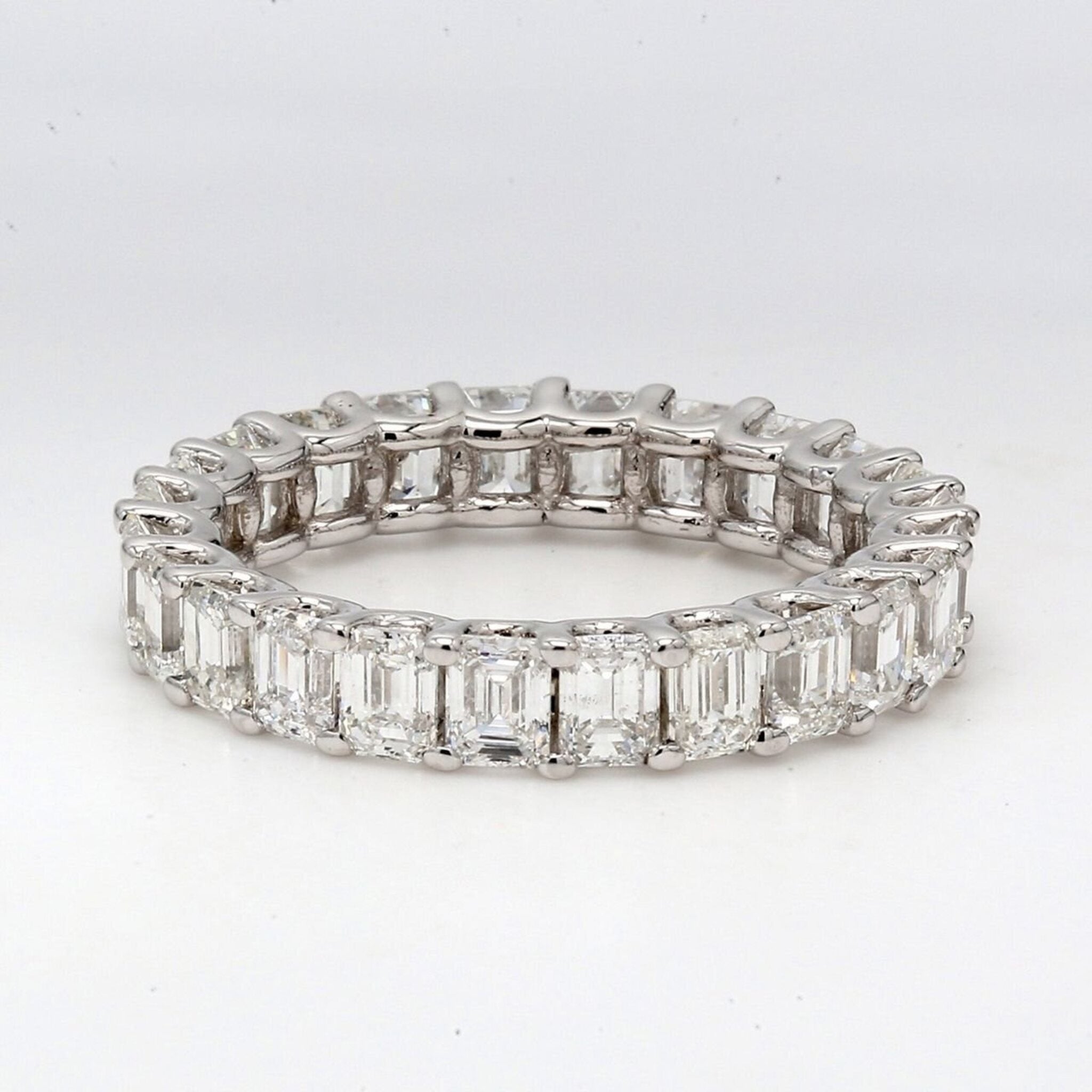 Ninacci 14K White Gold 3.60 Carat Total Diamond Weight Eternity Band with Shared U-Prong Set Emerald Cut Diamonds - Size 6