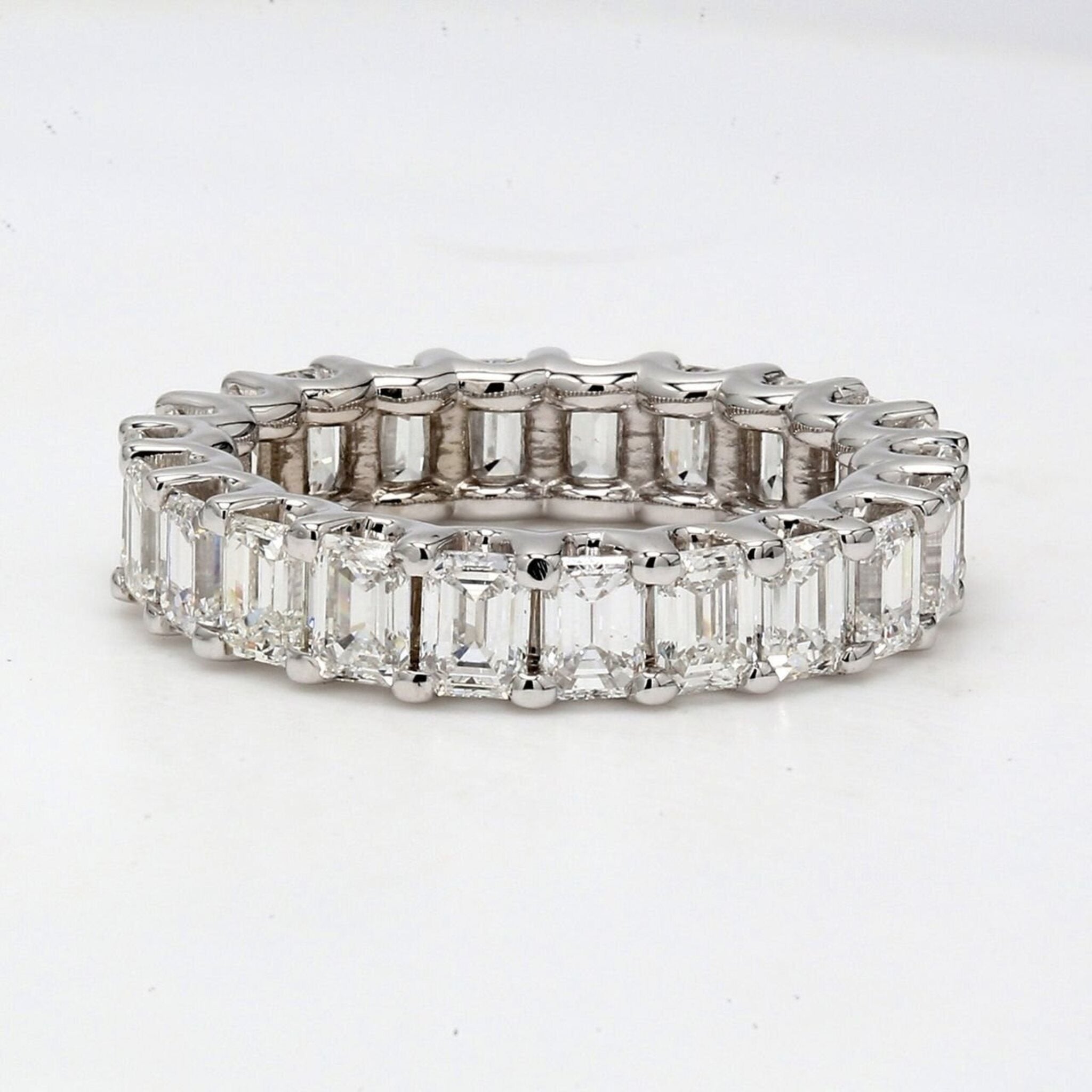 Ninacci 14K White Gold 3.74 Carats Emerald Cut Diamond Eternity Band - Size 5