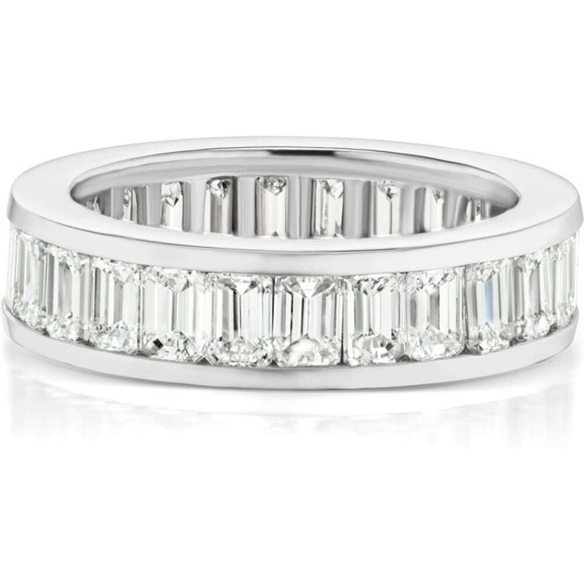 Ninacci 14K White Gold 3.98 Carats Emerald Cut Diamond Eternity Band - Size 6.0