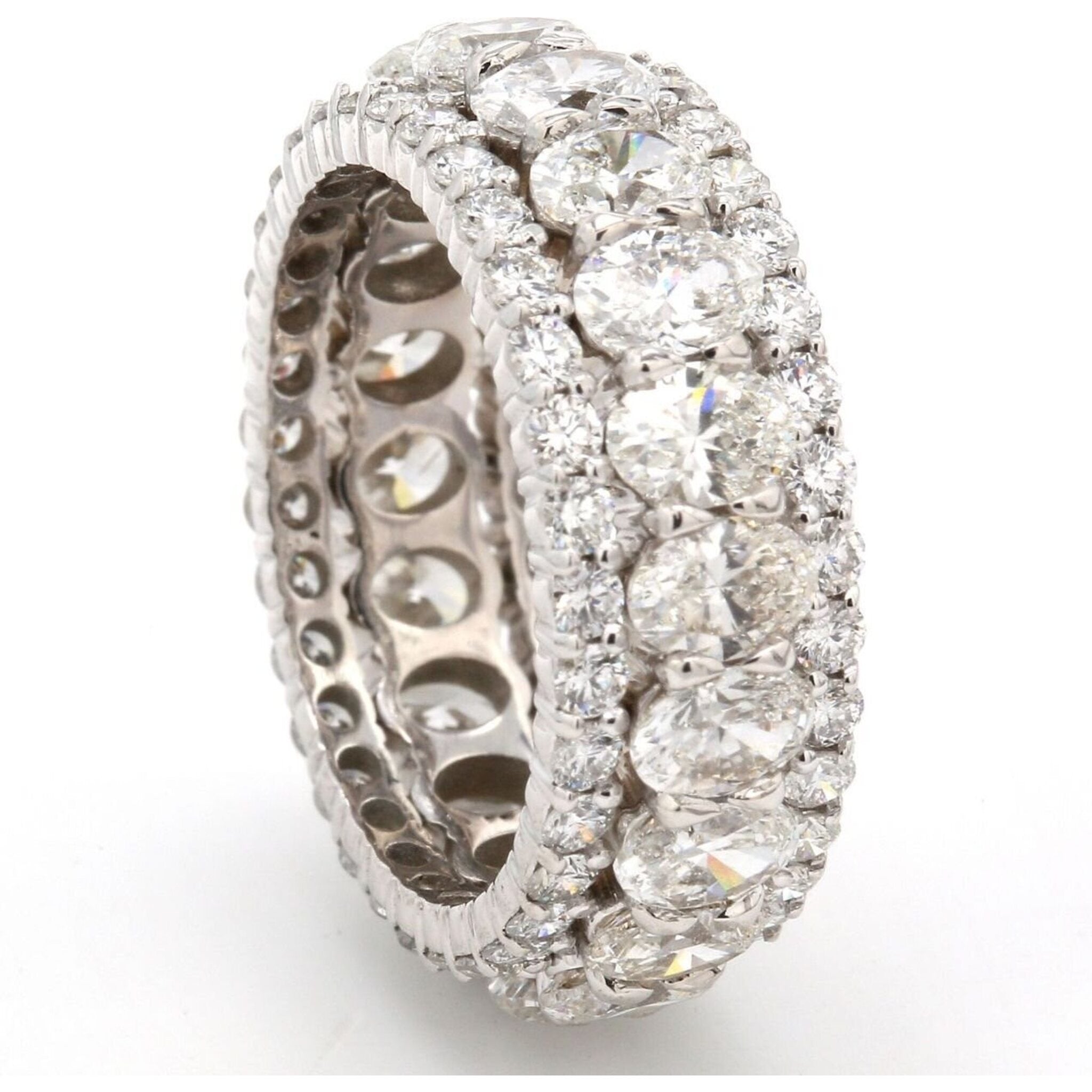 Ninacci 14K White Gold 3-Row Eternity Band with Prong-Set Ovals and Round Diamonds - 6.37 Carat Total Diamond Weight - Size 7.25