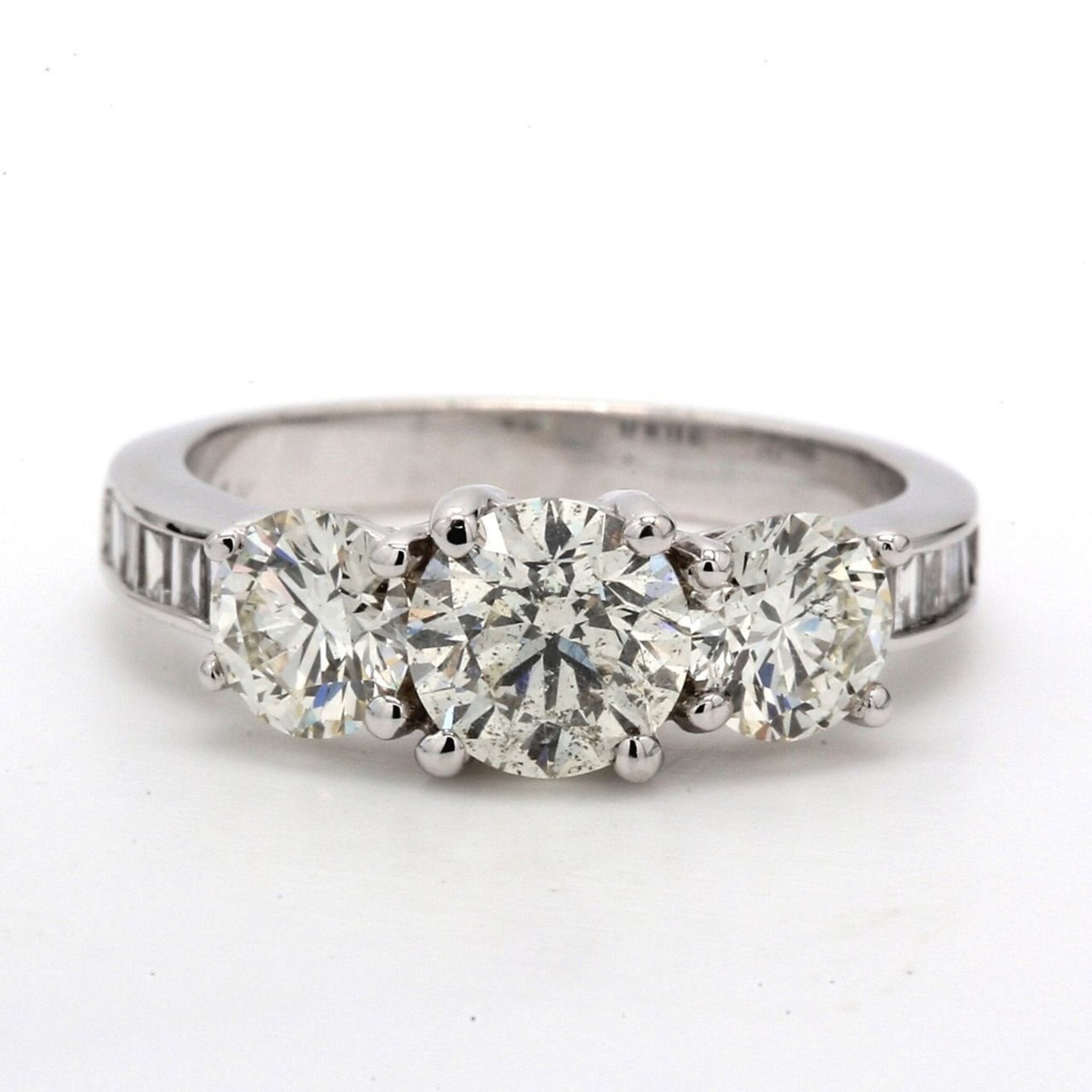 Ninacci 14K White Gold 3-Stone Diamond Ring with Baguette Accents - 2.73 Carat Total Diamond Weight