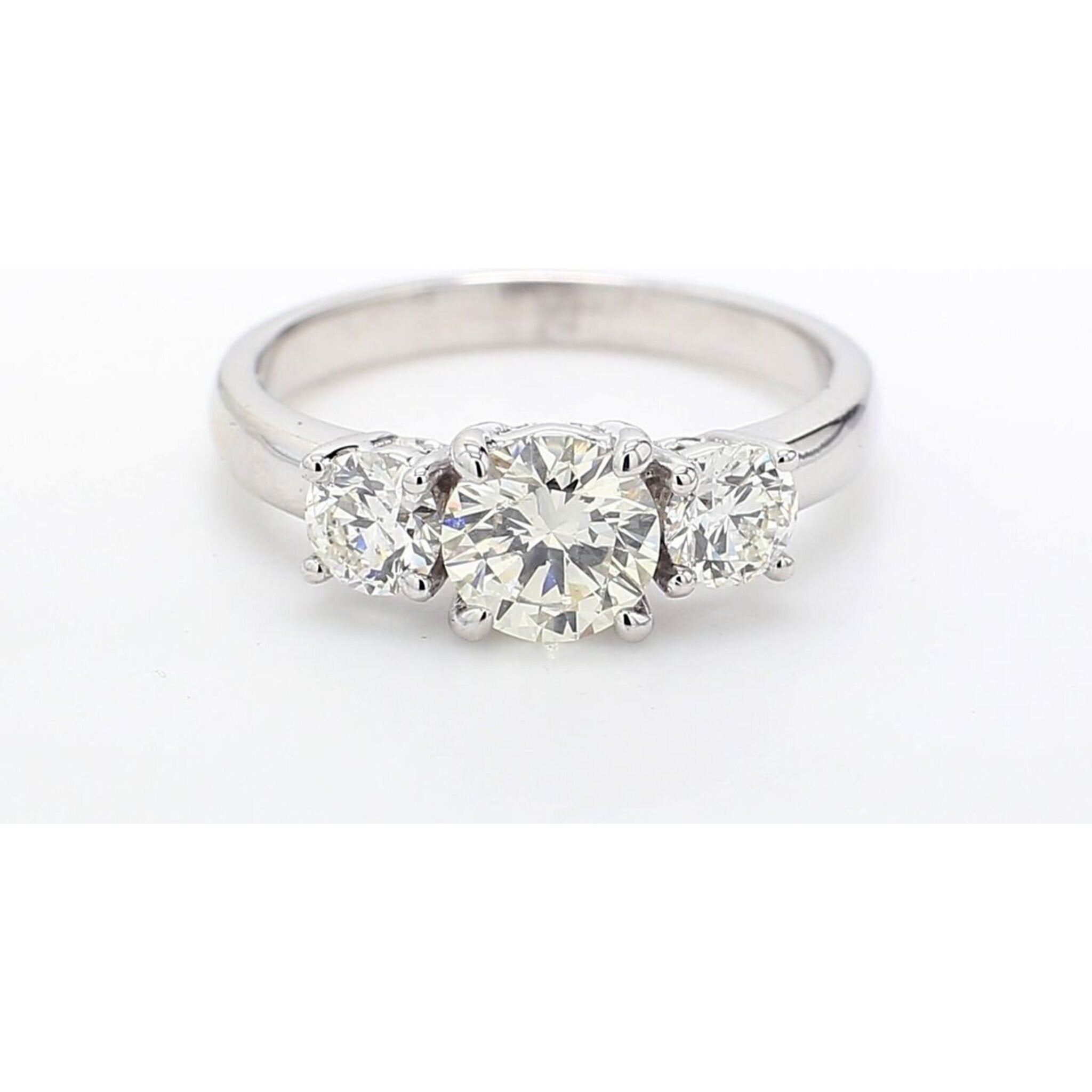 Ninacci 14K White Gold 3-Stone Ring with 4-Prong Set Round Diamonds - 1.50 Carat Total Diamond Weight - Size 6.25