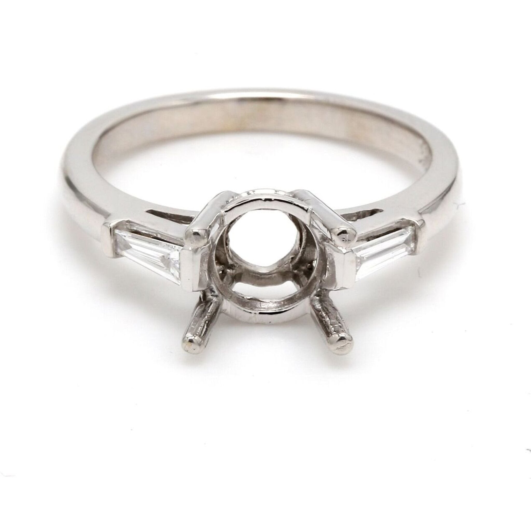 Ninacci 14K White Gold 3-Stone Semi-Mount Ring with Channel Set Tapered Baguette Diamonds - 0.19 Carat Total Diamond Weight - Size 6.5