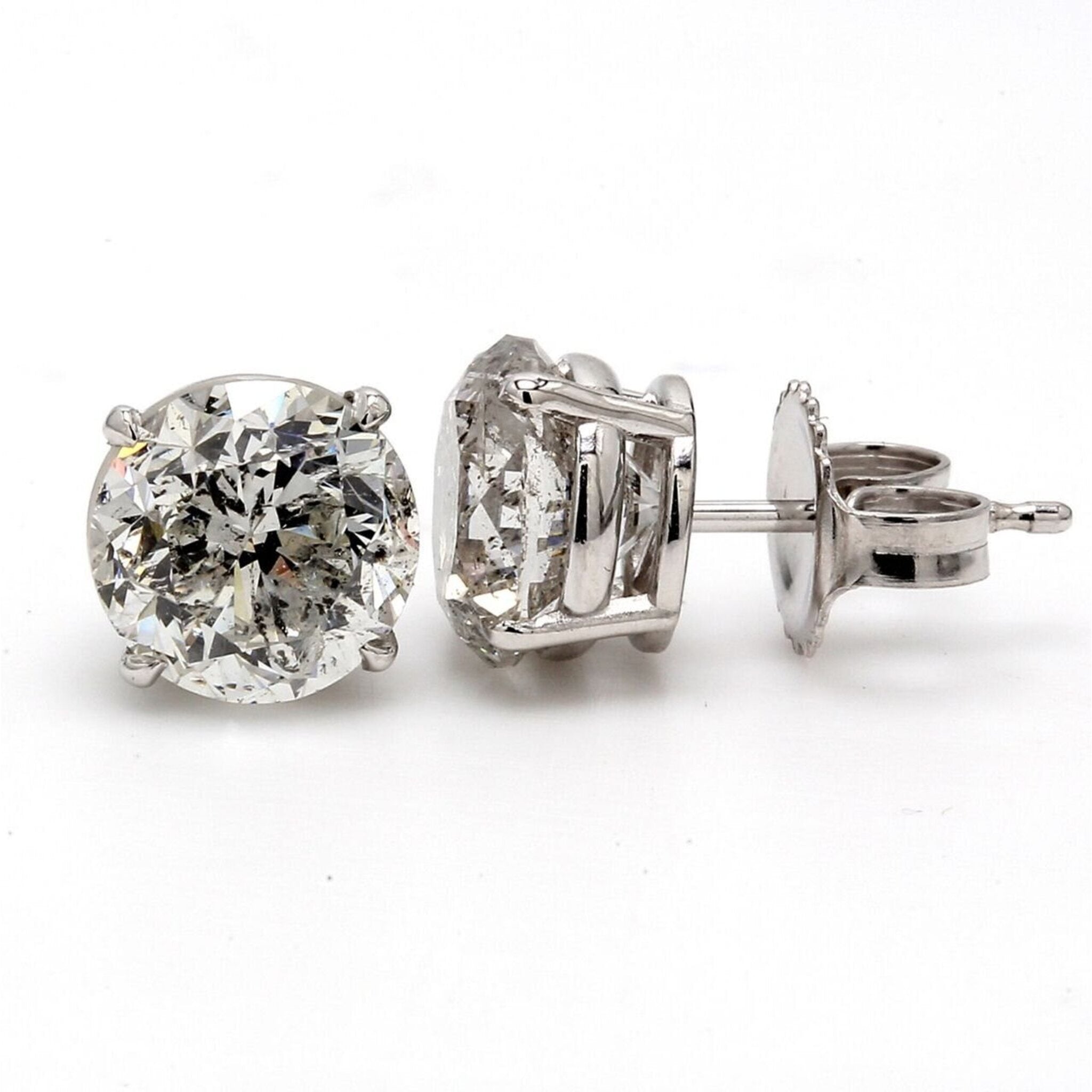 Ninacci 14K White Gold 4.19 Carats F-G/I1-I2 Round Diamond Push Back Stud Earrings