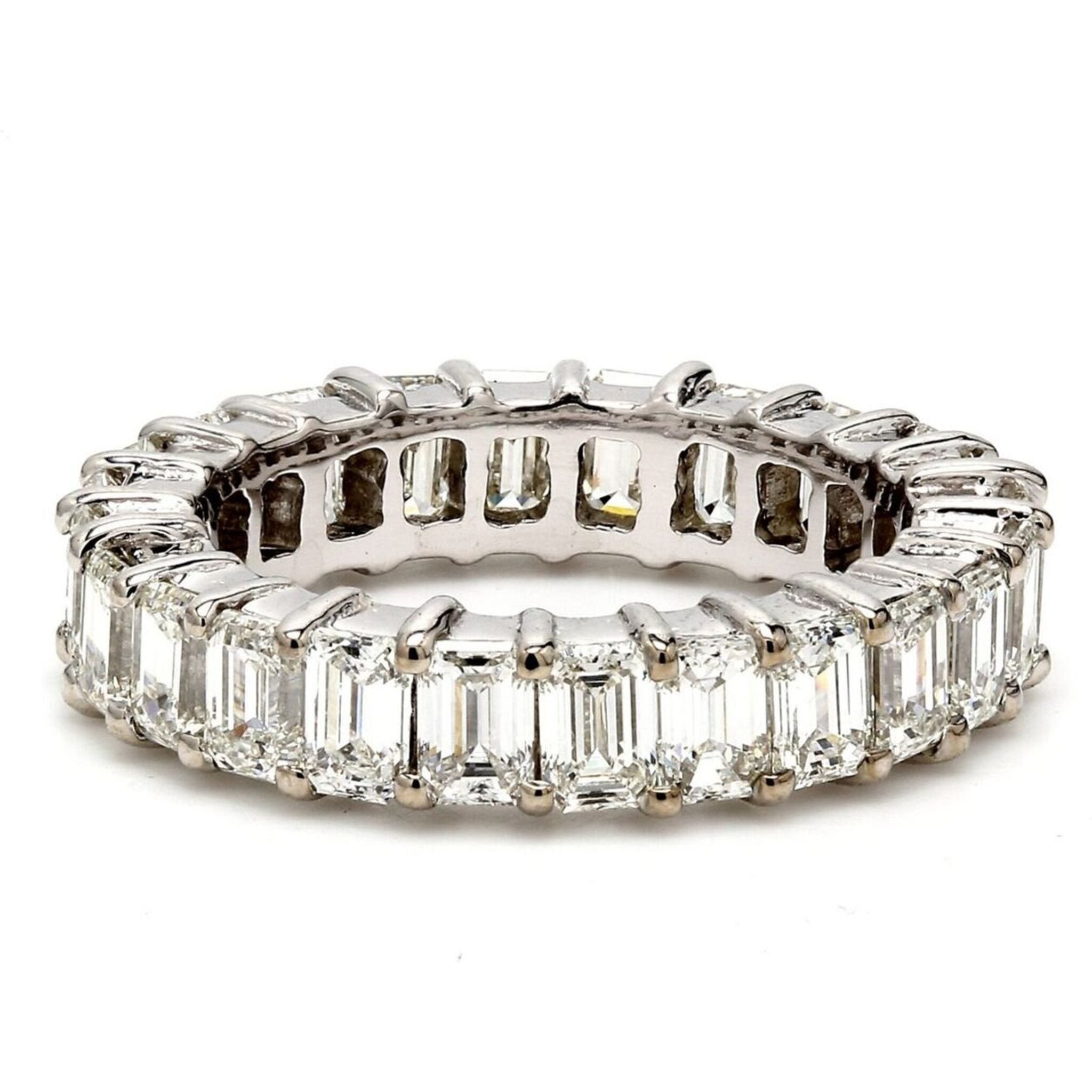 Ninacci 14K White Gold 4.57 Carats Emerald Cut Diamond Eternity Band - Size 6.5