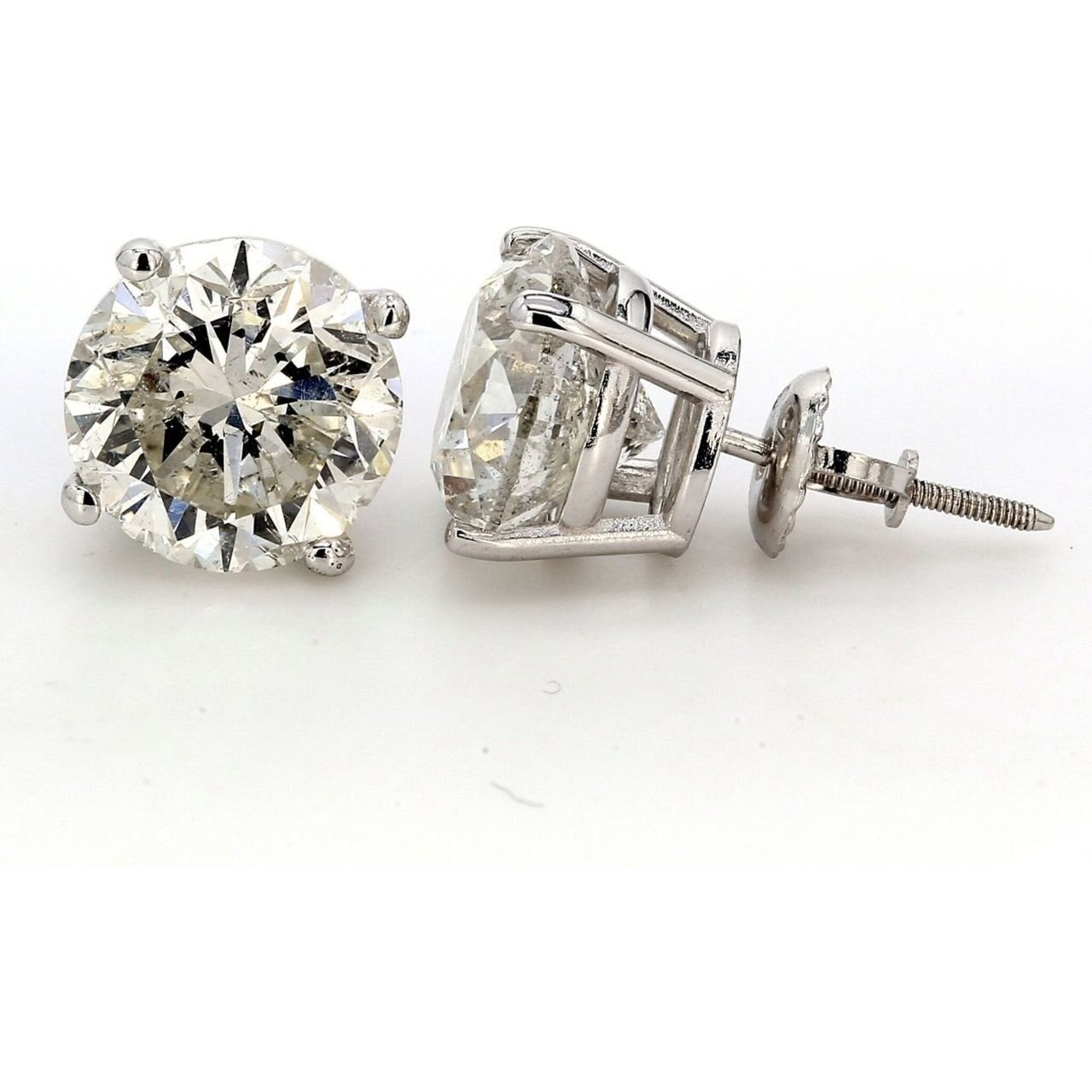 Ninacci 14K White Gold 4-Prong Round Diamond Stud Earrings - 1.96 Carat Total Diamond Weight