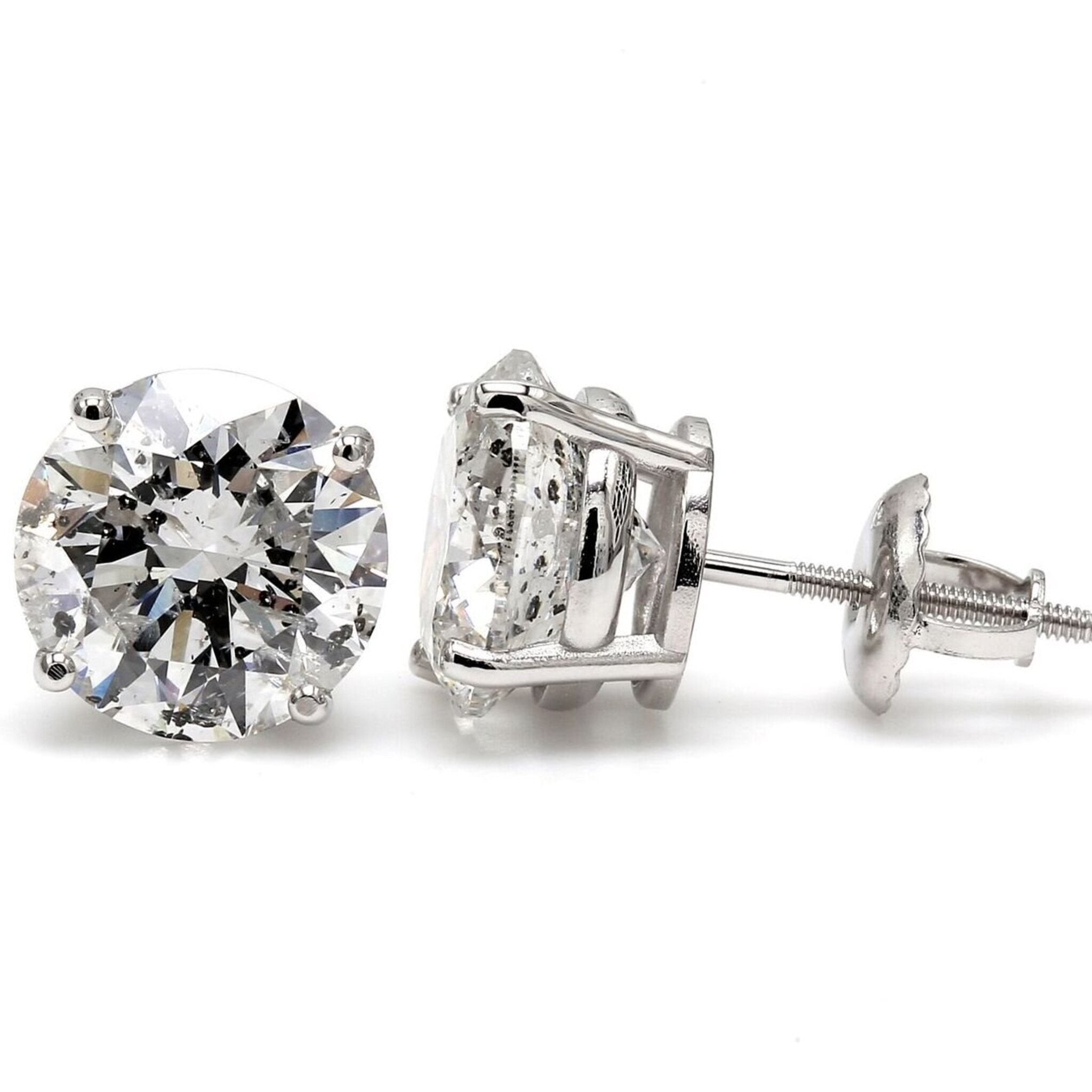 Ninacci 14K White Gold 4-Prong Round Diamond Stud Earrings - 2.05 Carat Total Diamond Weight