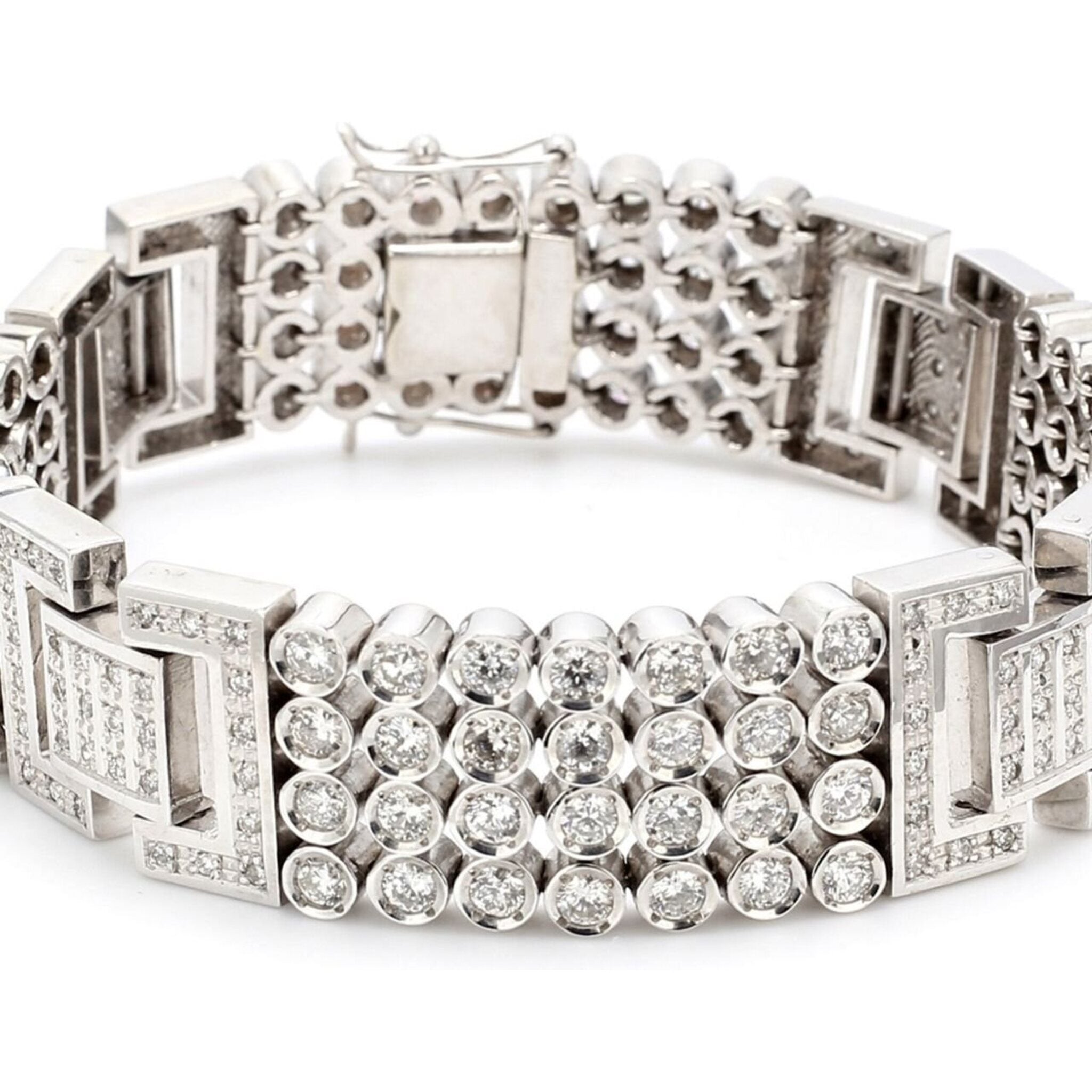 Ninacci 14K White Gold 4-Row Diamond Elegance Bracelet - 11.75 Carat Total Diamond Weight