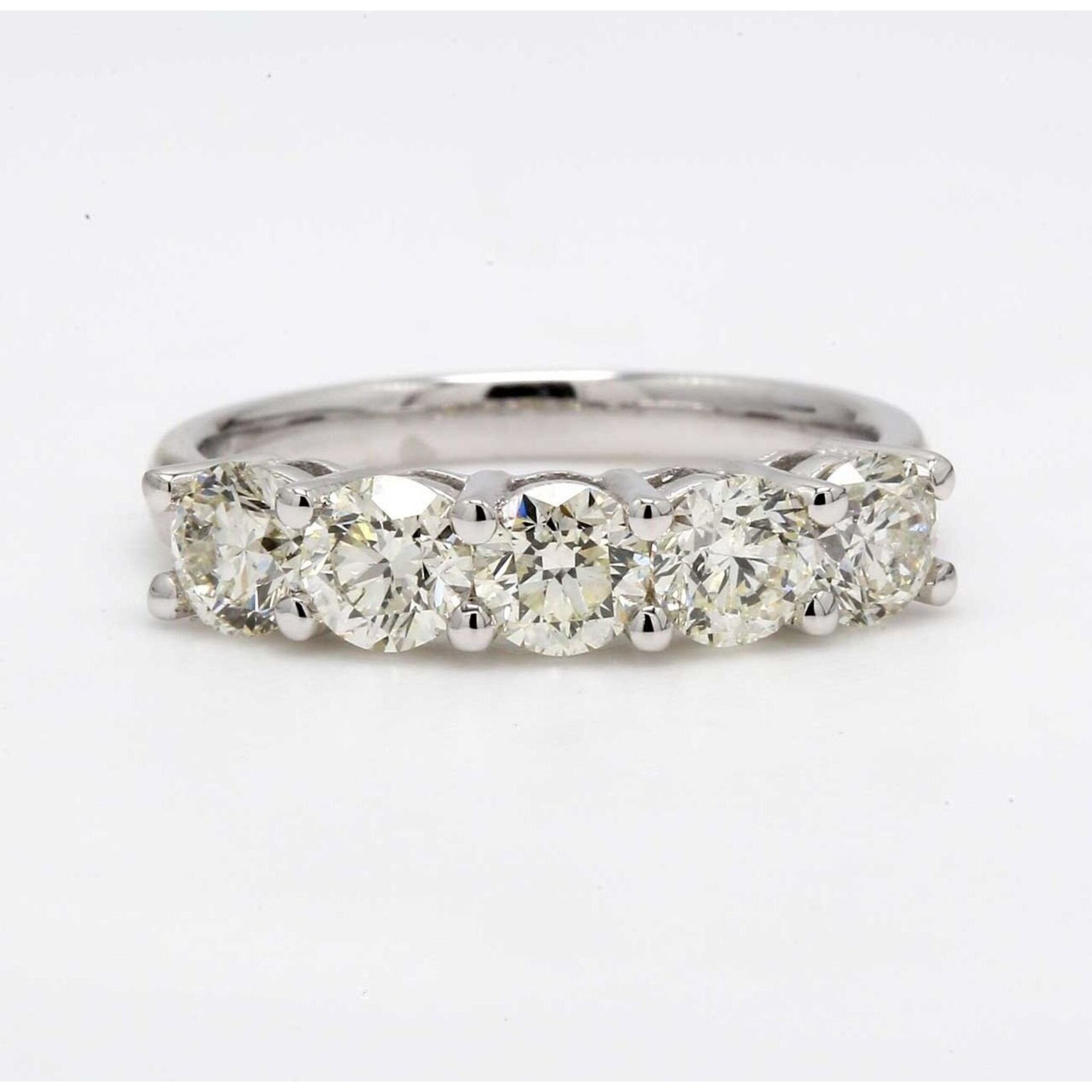 Ninacci 14K White Gold 5 Stone Band with 1.87 Carats Round Diamond Total Weight - Size 6.75