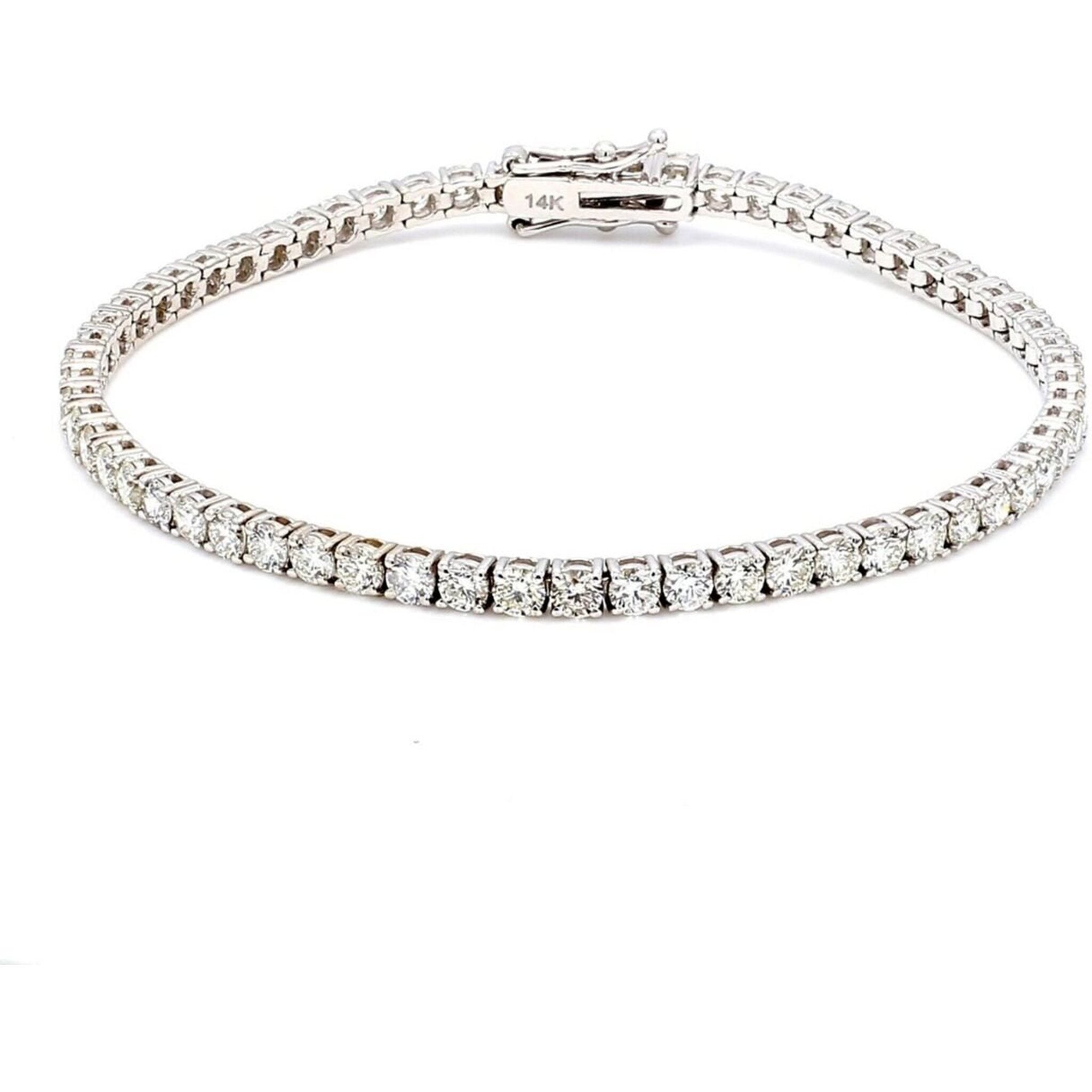 Ninacci 14K White Gold 6.5" Tennis Bracelet with 4-Prong Set Round Diamonds - 5.13 Carat Total Diamond Weight