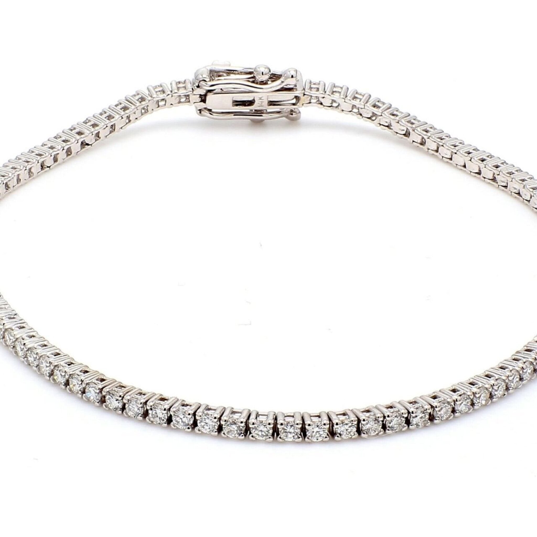 Ninacci 14K White Gold 7.25" Tennis Bracelet with 4-Prong Set Round Diamonds - 1.54 Carat Total Diamond Weight