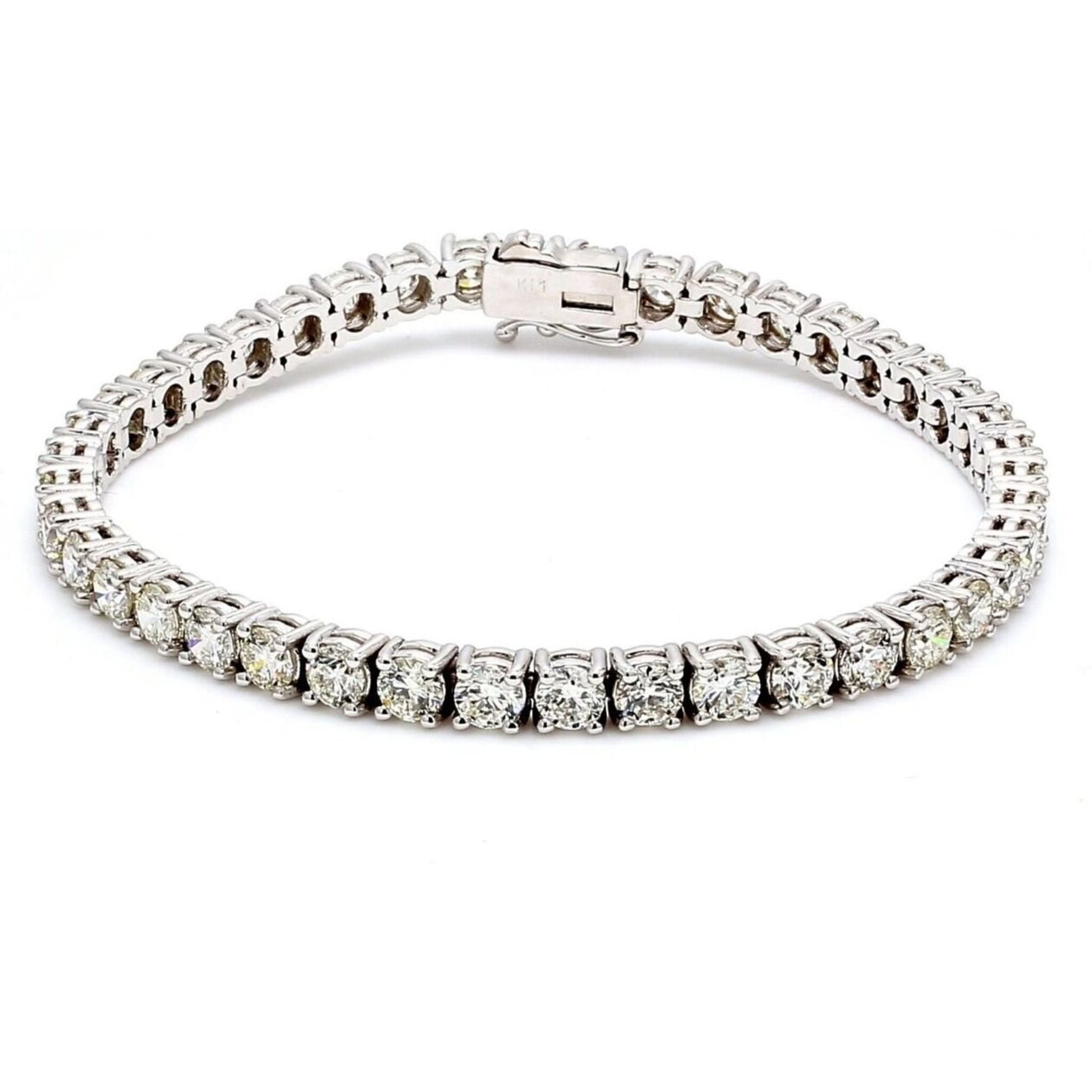 Ninacci 14K White Gold 7.25" Tennis Bracelet with 4-Prong Set Round Diamonds - 9.79 Carat Total Diamond Weight