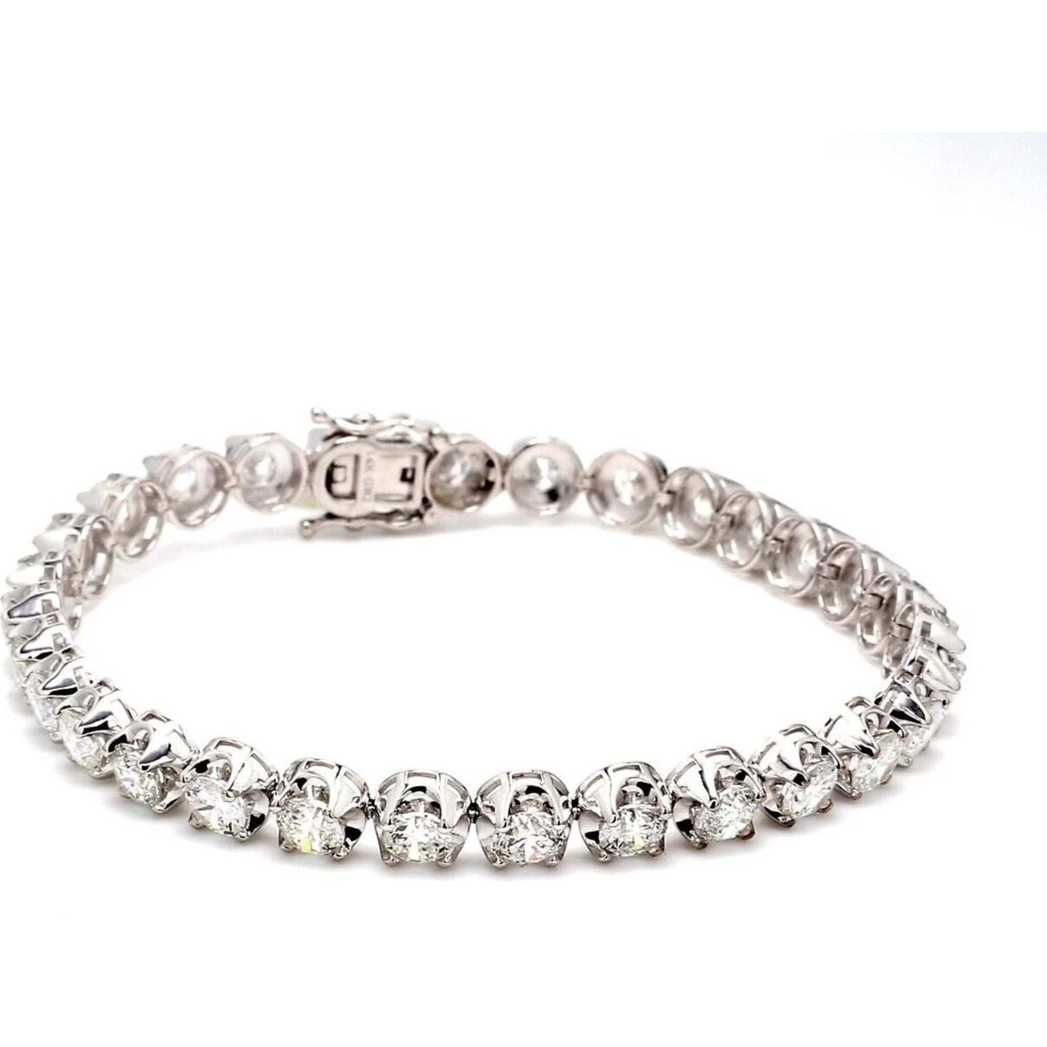 Ninacci 14K White Gold 7.5" Tennis Bracelet with Crown Head Prong Set Round Diamonds - 9.81 Carat Total Diamond Weight