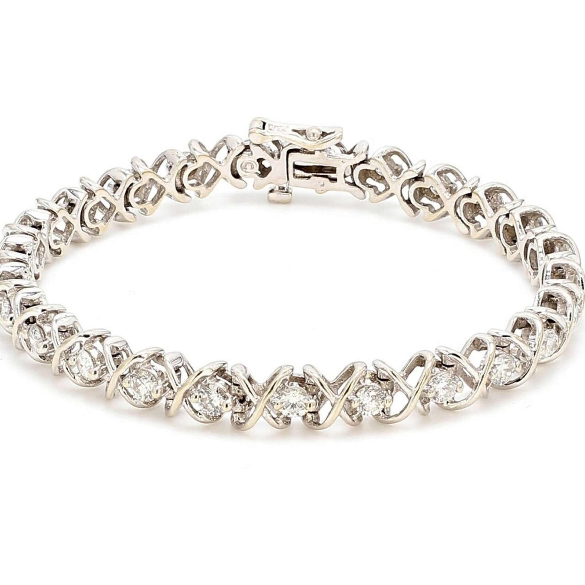 Ninacci 14K White Gold 7" Bracelet with 2-Prong Set Round Diamonds - 2.60 Carat Total Diamond Weight