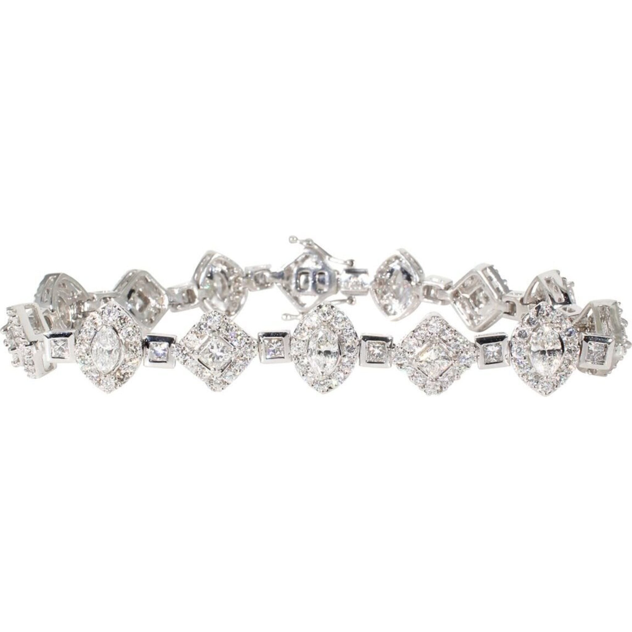 Ninacci 14K White Gold 7" Bracelet with Round, Princess, Marquise & Princess Cut Diamonds - 7.55 Carat Total Diamond Weight