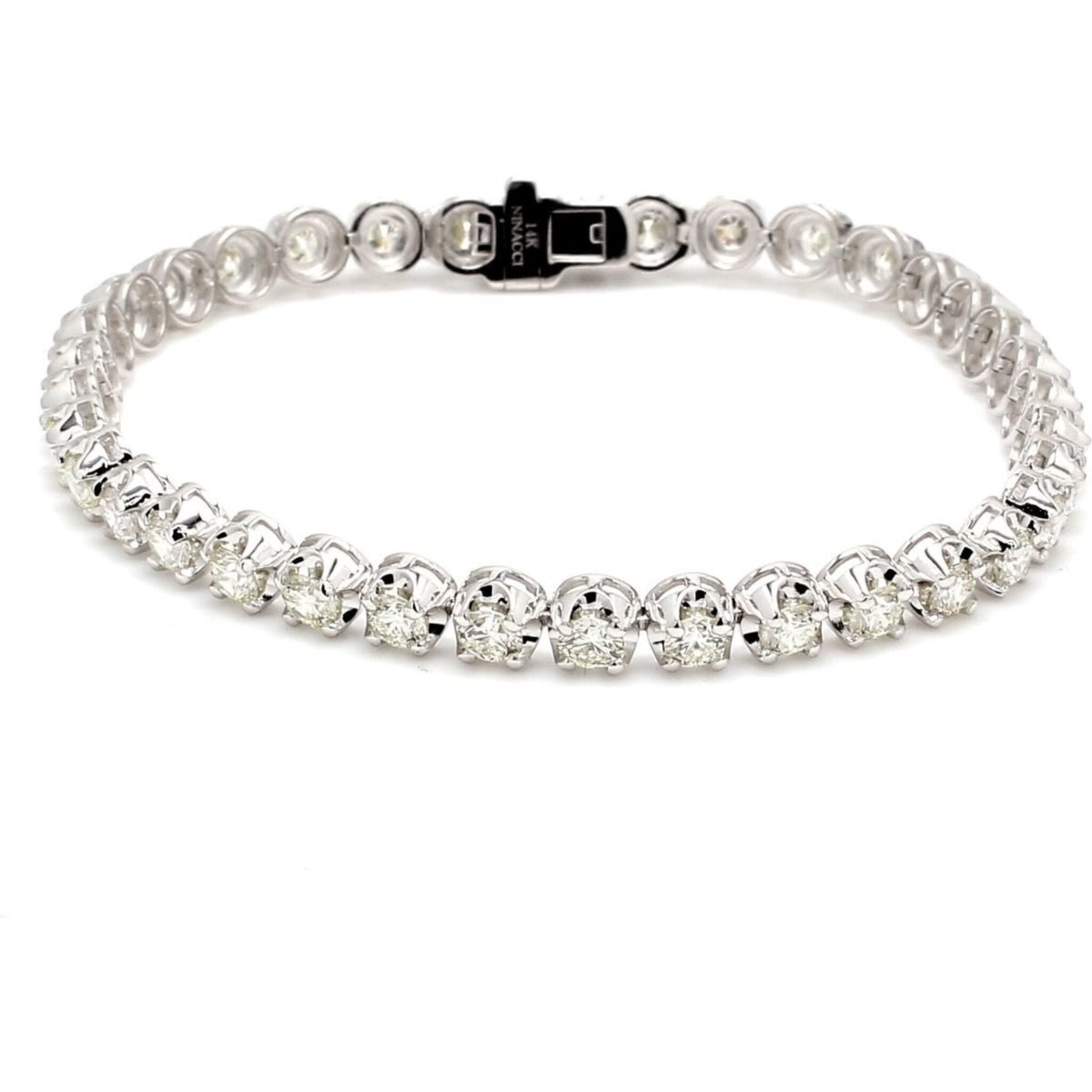 Ninacci 14K White Gold 7" Crown Head Prong Set Tennis Bracelet - 5.32 Carat Total Diamond Weight