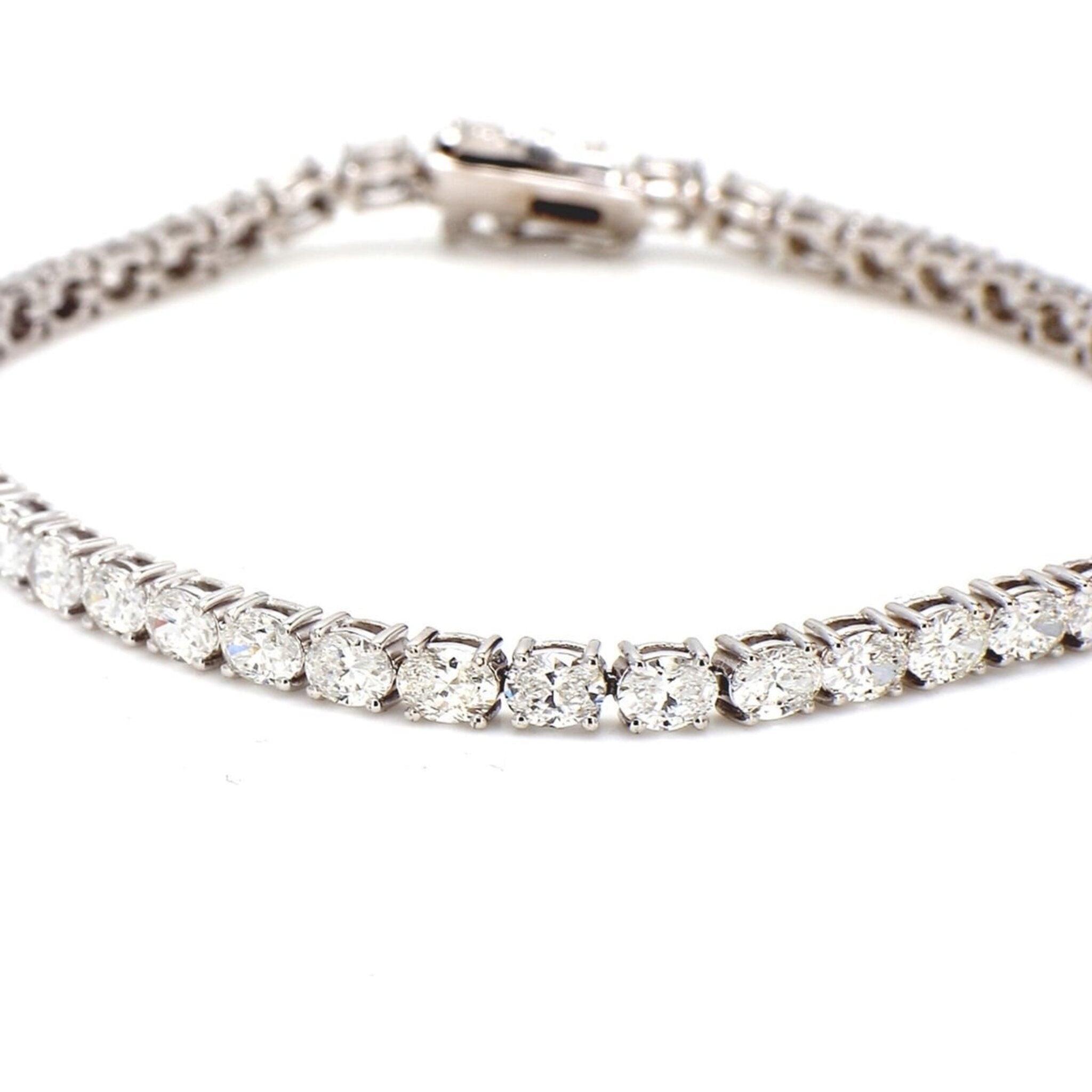 Ninacci 14K White Gold 7" East-to-West Tennis Bracelet with 46 Oval Diamonds - 6.42 Carat Total Diamond Weight