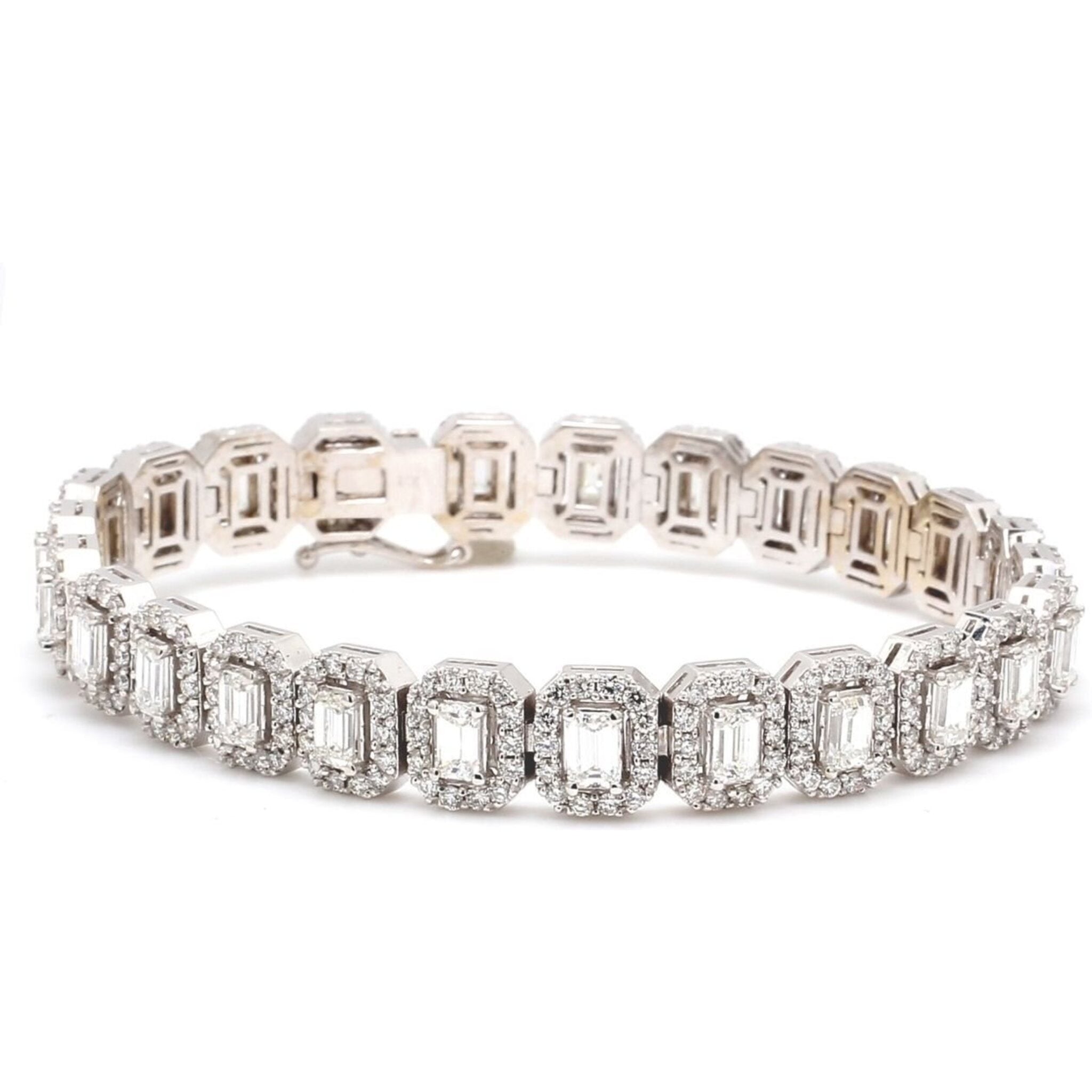 Ninacci 14K White Gold 7" Halo Tennis Bracelet with 9.21 Carat Total Diamond Weight