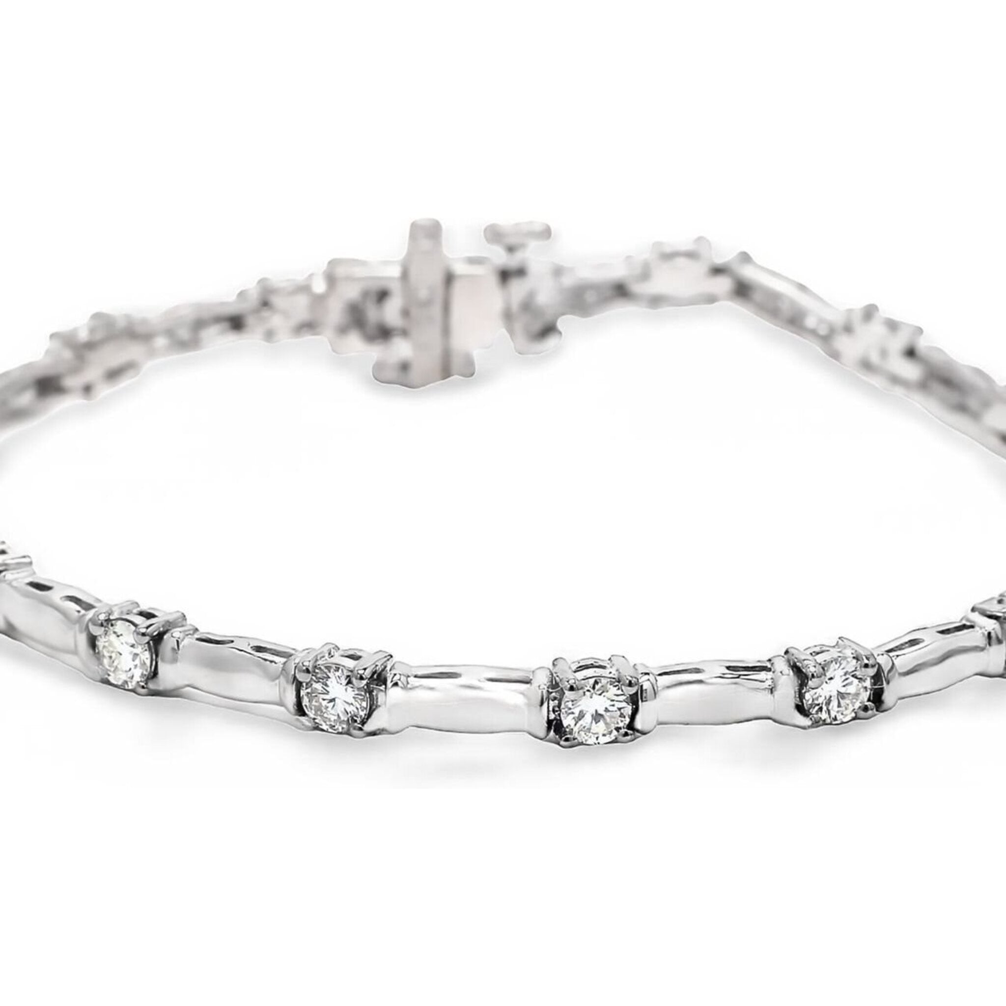 Ninacci 14K White Gold 7" Link Bracelet with 1.80 Carats Round Diamond Accents