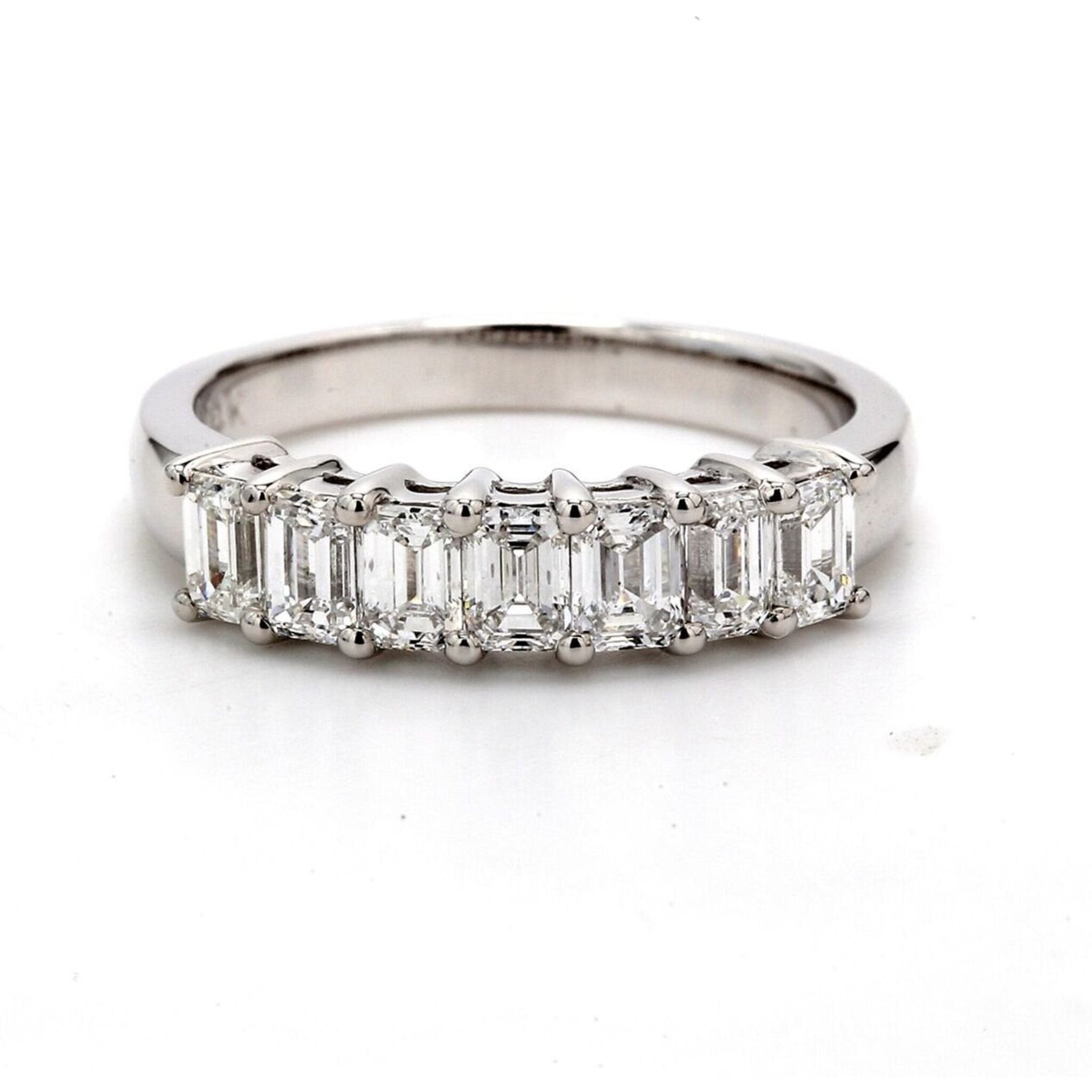 Ninacci 14K White Gold 7-Stone Band with Shared Prong Set Emerald Cut Diamonds - 1.21 Carat Total Diamond Weight