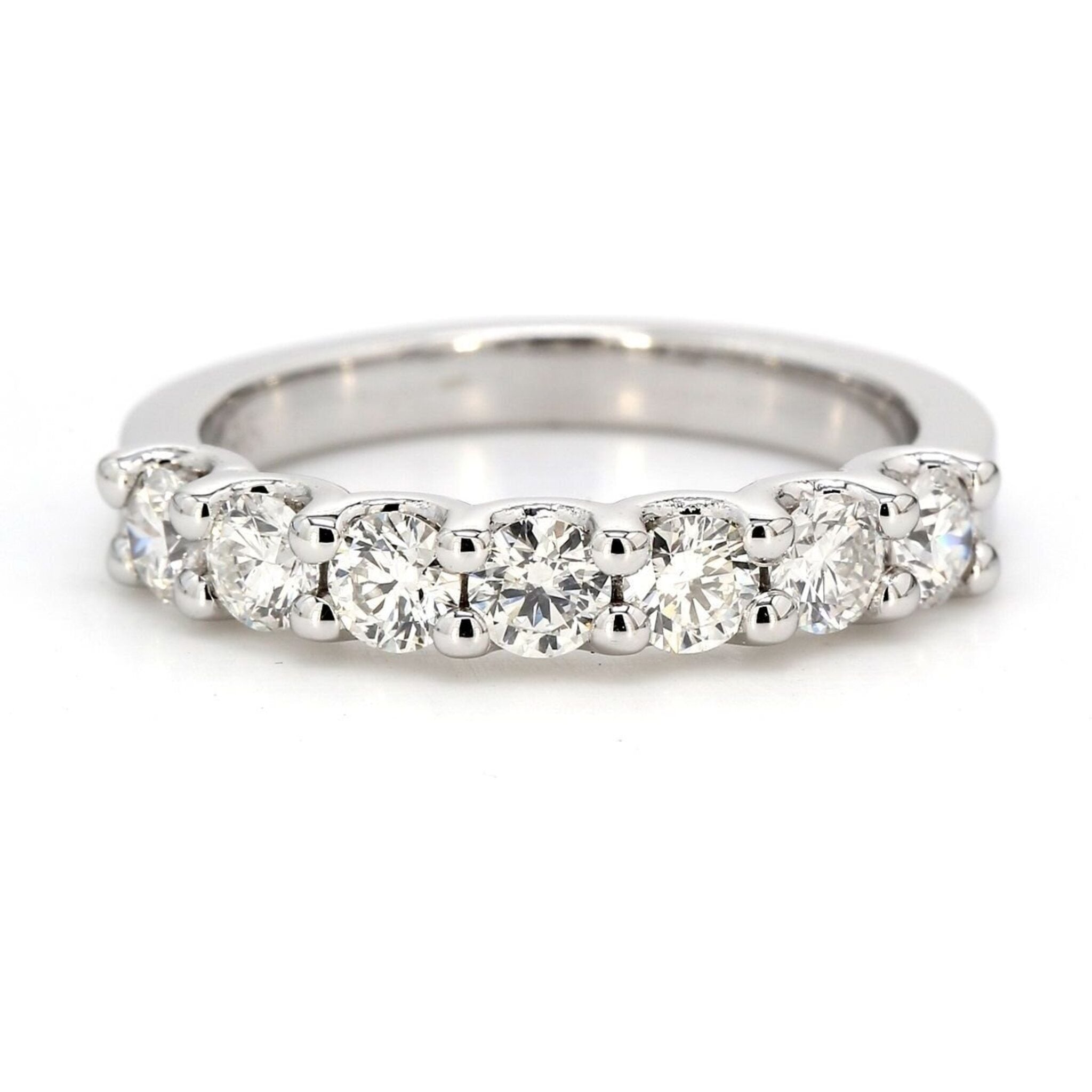 Ninacci 14K White Gold 7-Stone Band with U-Prong Set Round Diamonds - 0.99 Carat Total Diamond Weight - Size 6.75