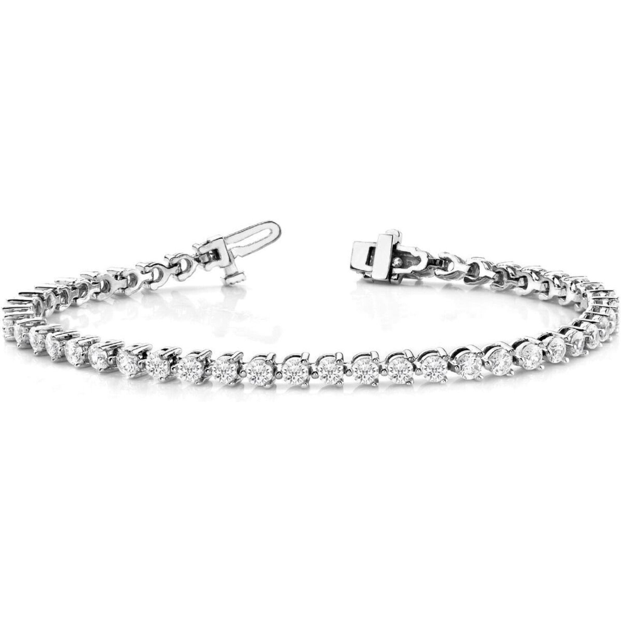 Ninacci 14K White Gold 7" Tennis Bracelet with 3-Prong Set Round Diamonds - 7.77 Carat Total Diamond Weight