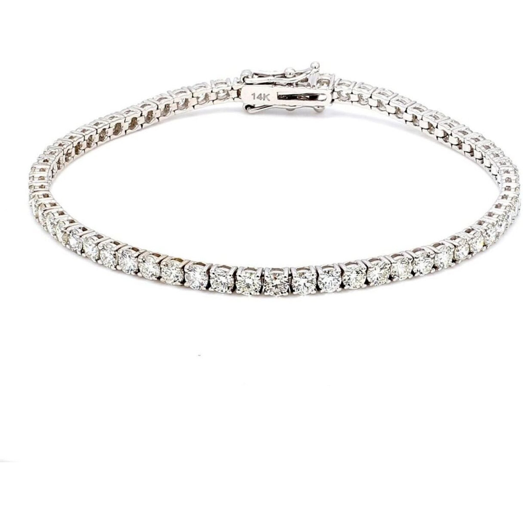 Ninacci 14K White Gold 7" Tennis Bracelet with 4-Prong Round Diamonds - 6.21 Carat Total Diamond Weight
