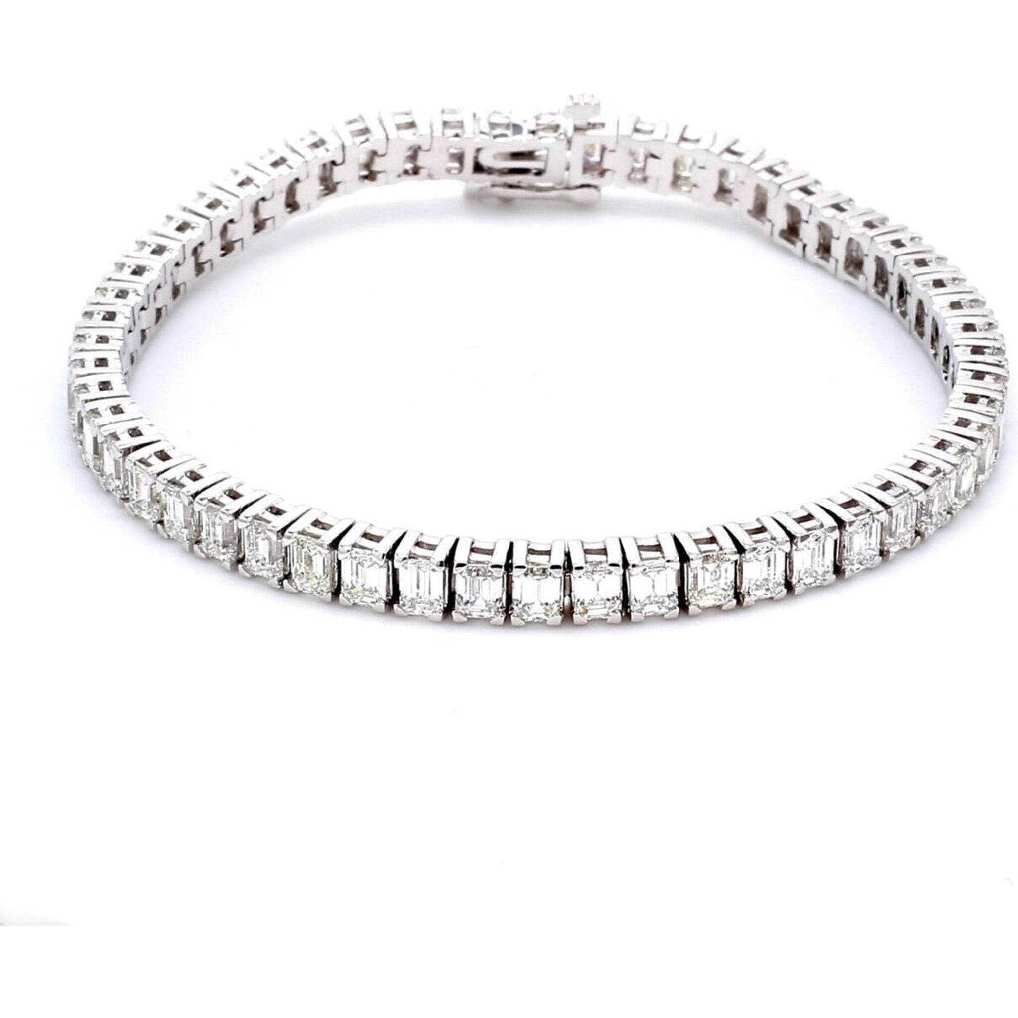 Ninacci 14K White Gold 7" Tennis Bracelet with 4-Prong Set F-G/VS Emerald Cut Diamonds - 10.27 Carat Total Diamond Weight