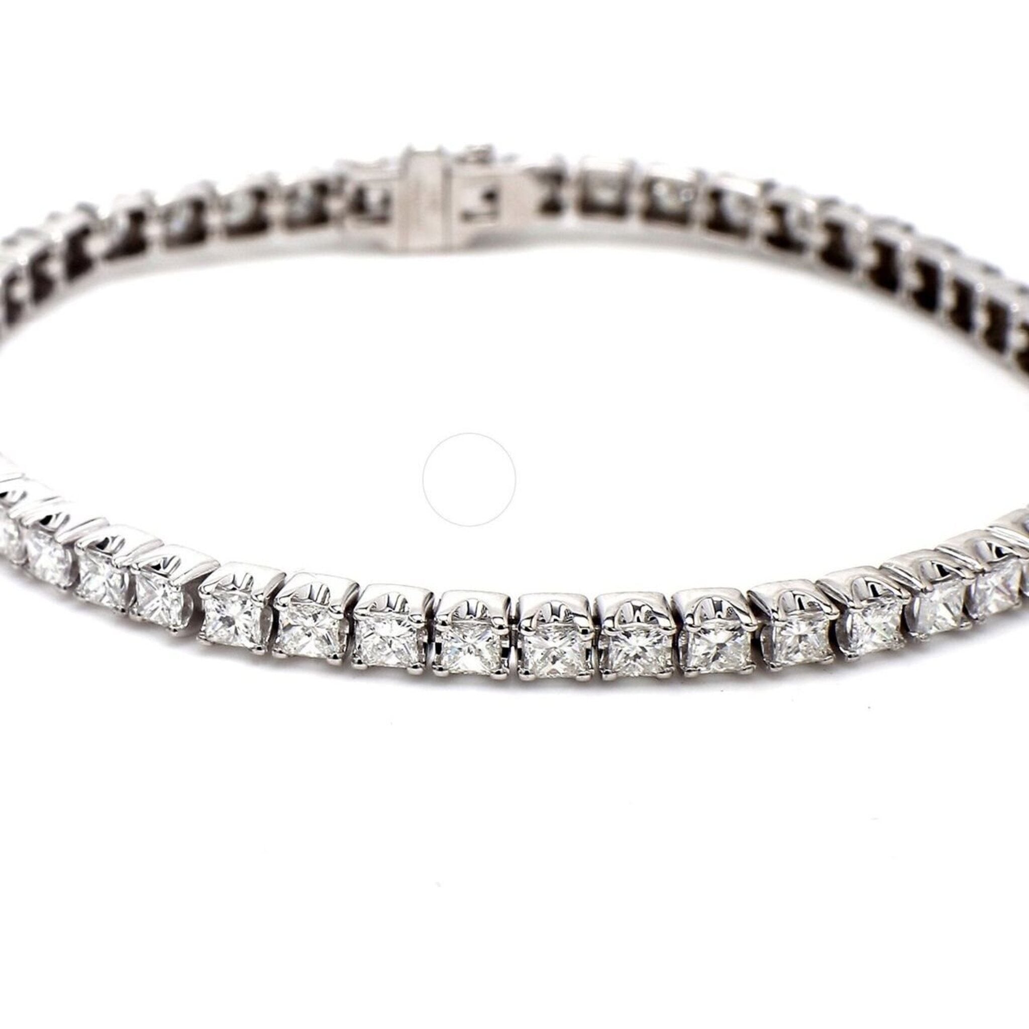Ninacci 14K White Gold 7" Tennis Bracelet with 4-Prong Set Princess Cut Diamonds - 5.06 Carat Total Diamond Weight