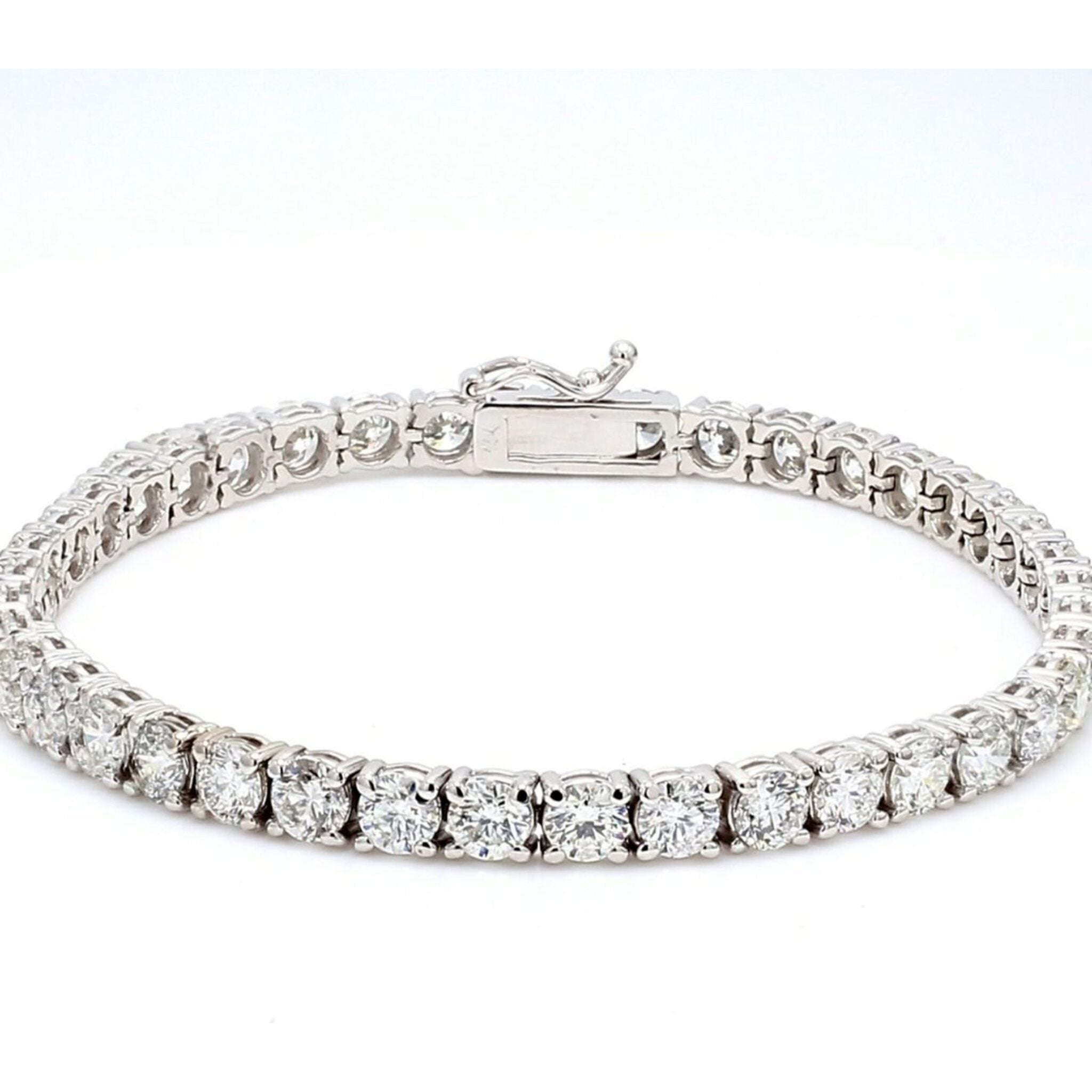 Ninacci 14K White Gold 7" Tennis Bracelet with 4-Prong Set Round Diamonds - 10.31 Carat Total Diamond Weight