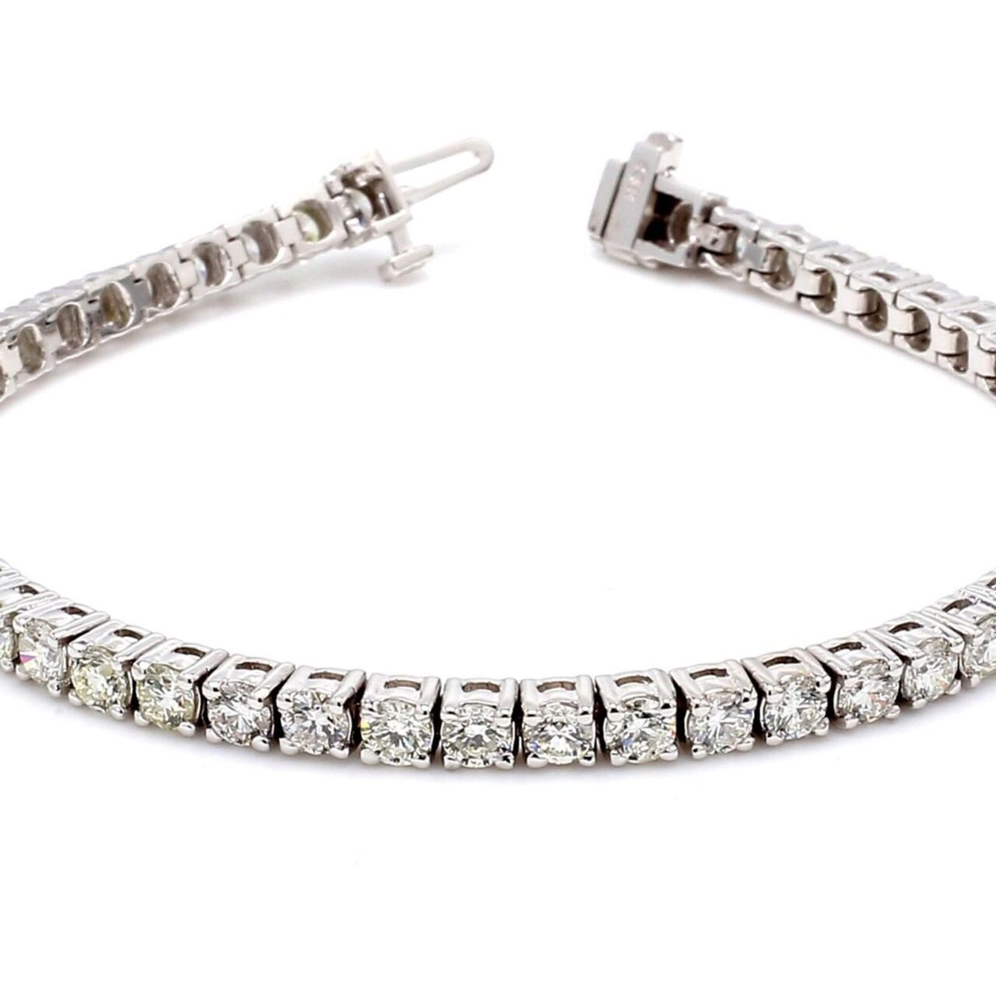 Ninacci 14K White Gold 7" Tennis Bracelet with 4-Prong Set Round Diamonds - 3.07 Carat Total Diamond Weight